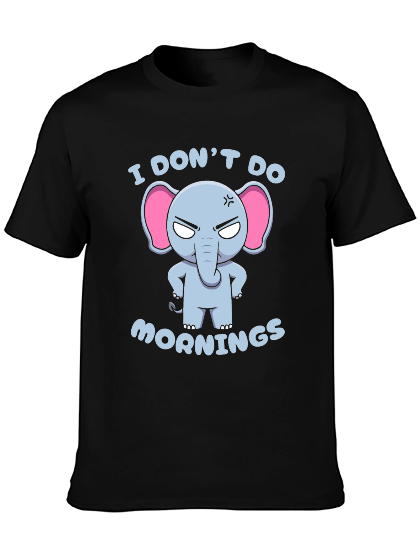 Black Funny Elephant Graphic T-Shirt - I Don't Do Mornings view 3