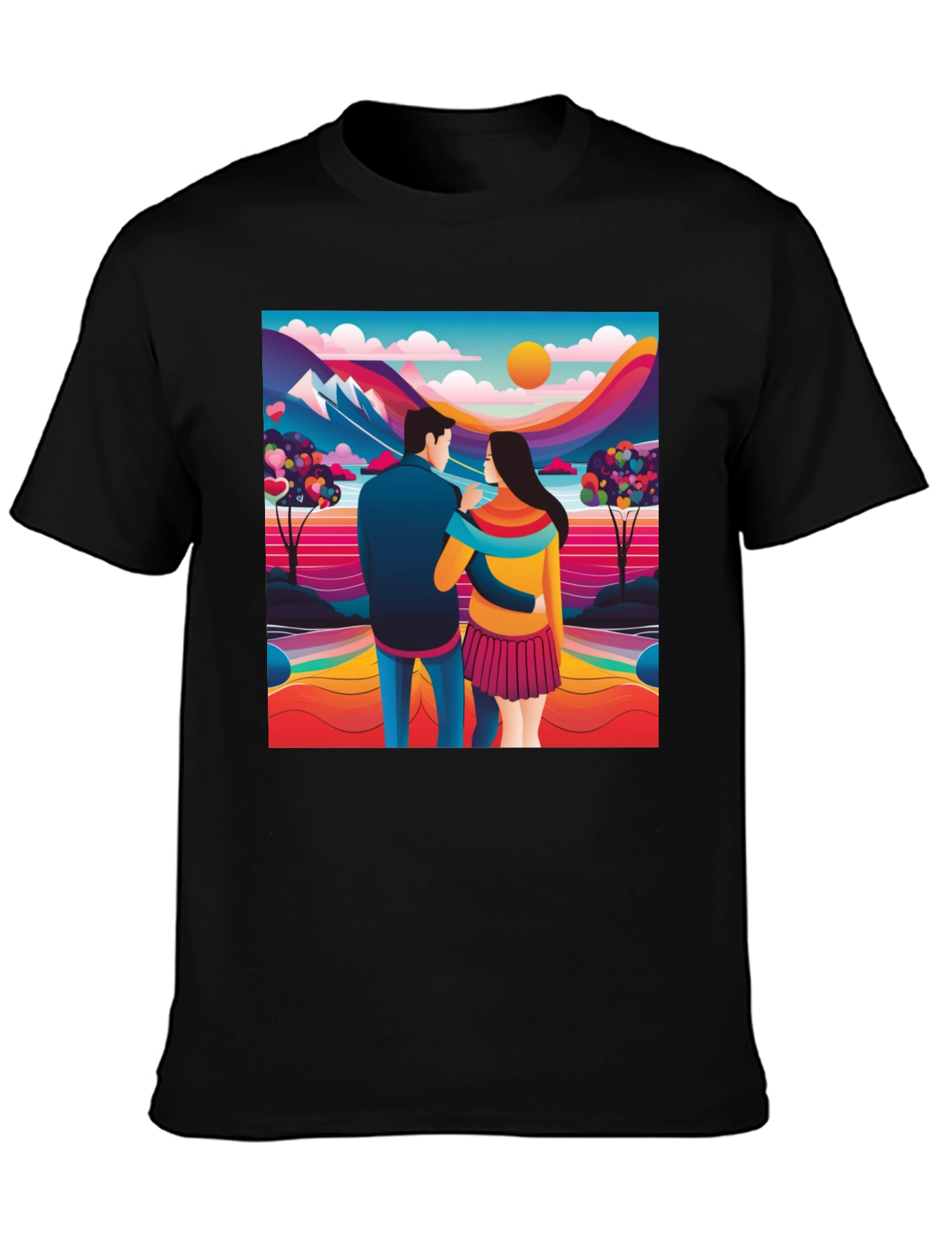 Black Couple's Colorful Landscape Tee view 3