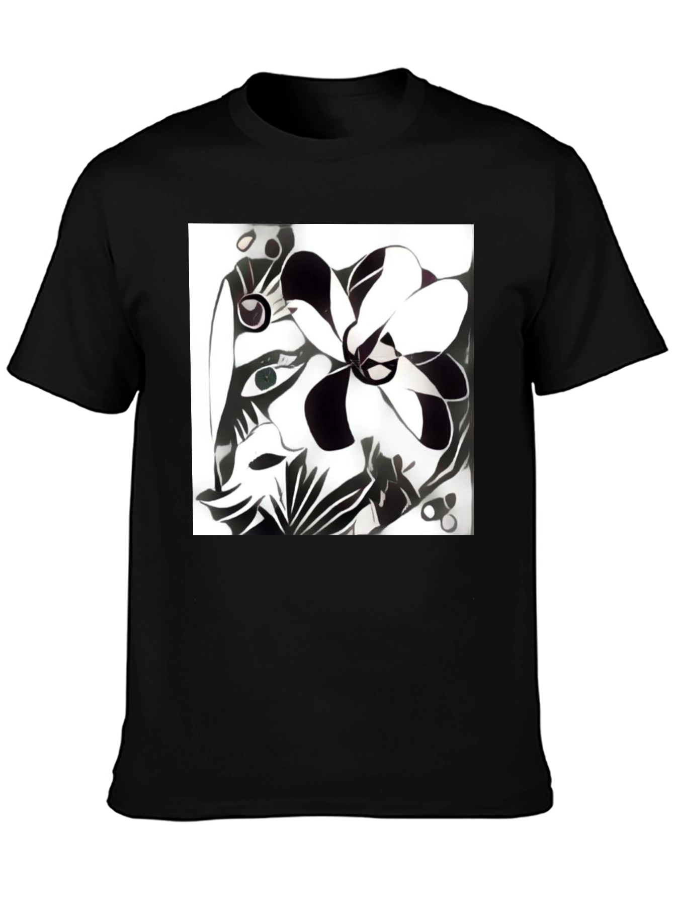 Black Abstract Floral Graphic Tee - Unisex Cotton Blend view 3