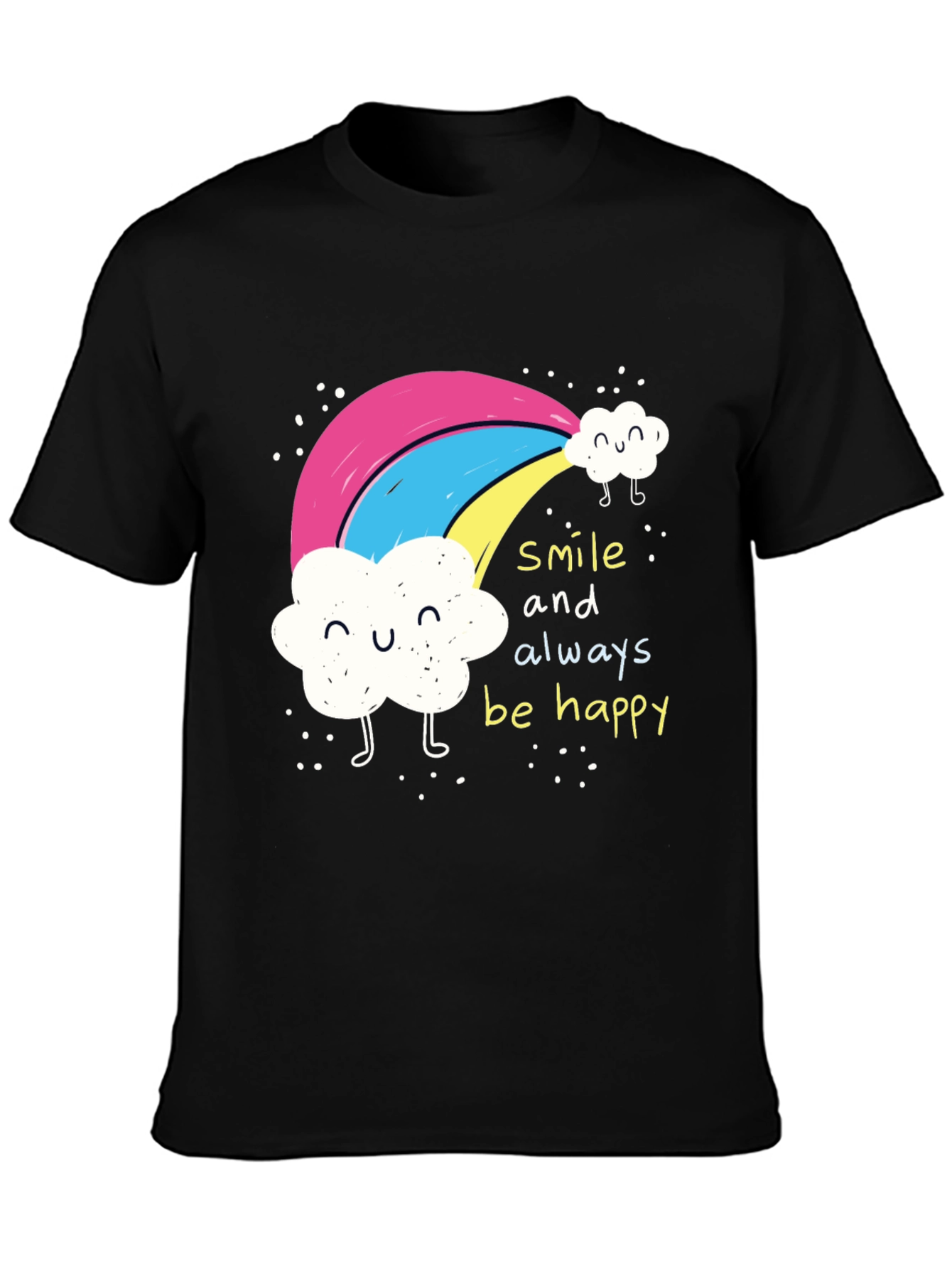 Black Smile Always Happy Rainbow Graphic Tee - Black view 3