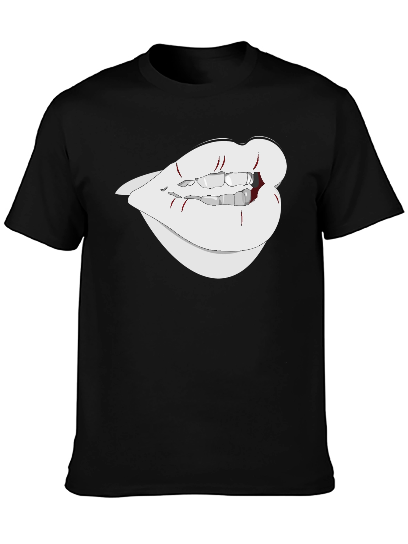 Black Graphic Lips Tee - Black Cotton Blend view 3
