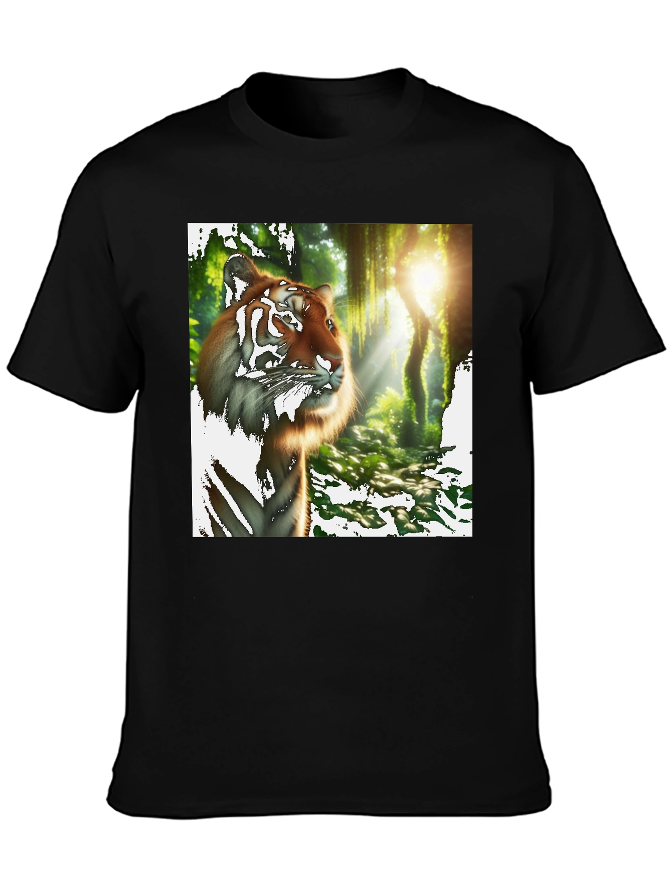 Black Tiger Jungle Print Black T-Shirt view 3