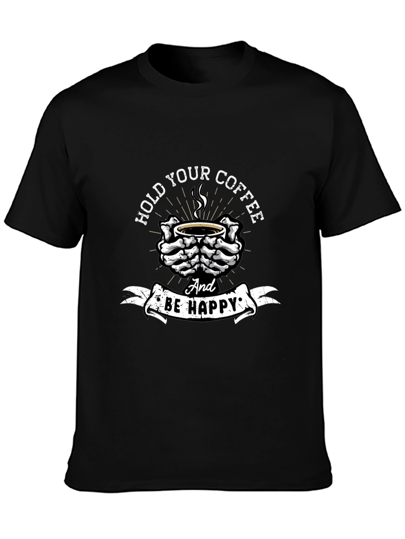 Black Hold Your Coffee T-Shirt - Skeleton Hands Graphic Tee view 3