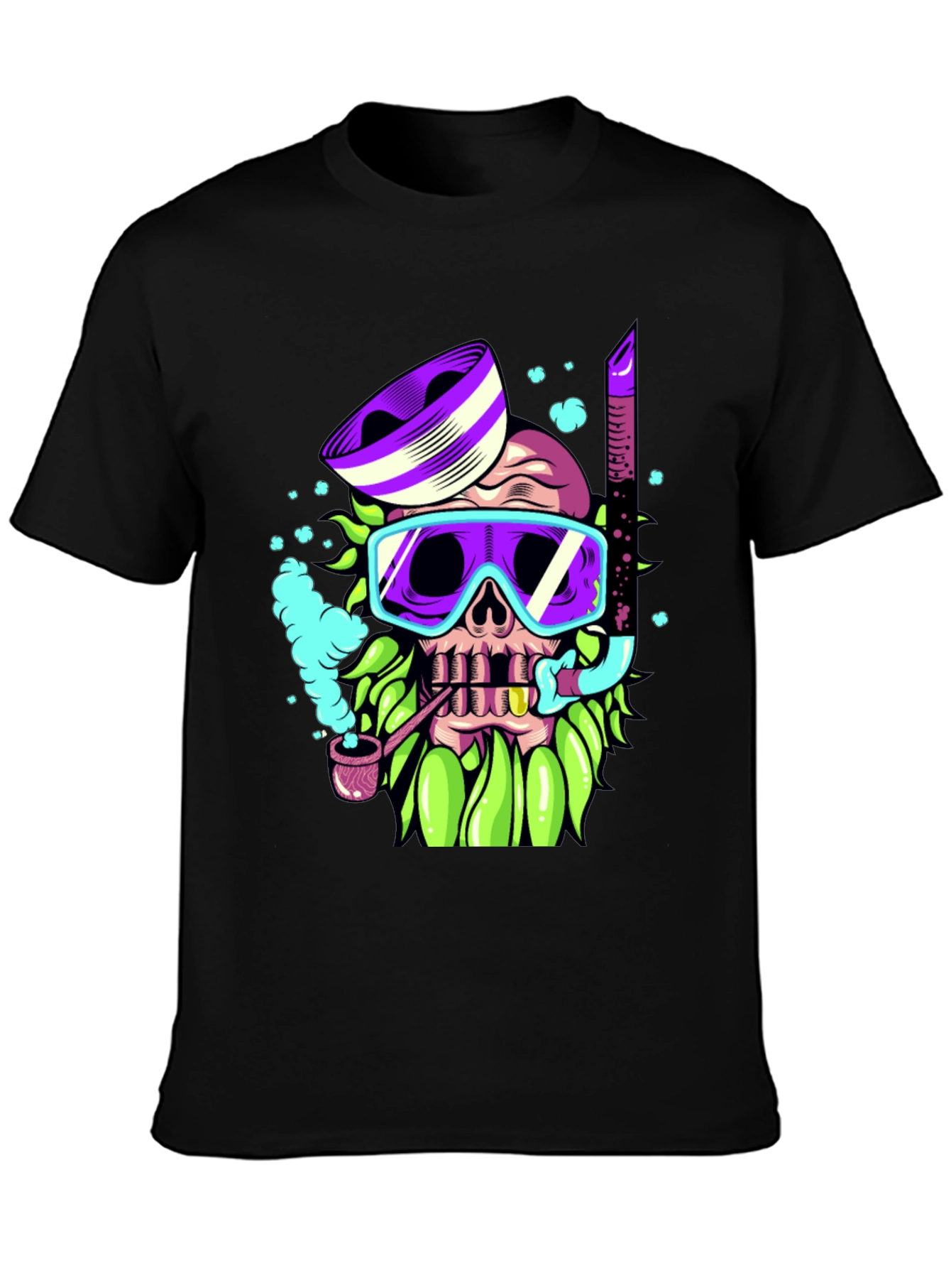Black Diver Skull Graphic Tee - Unique Colorful Design view 3