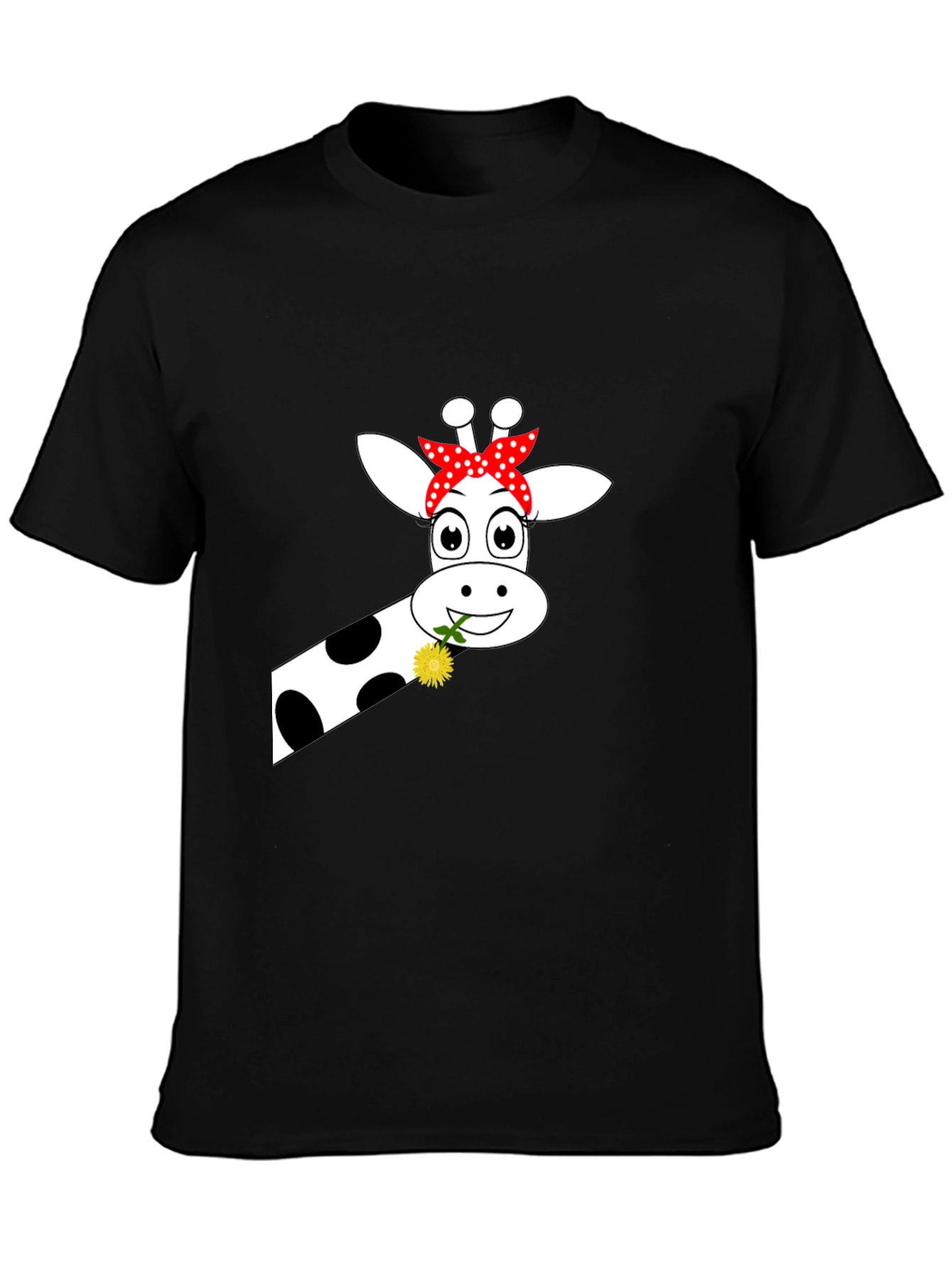 Black Giraffe with Flower Graphic Tee - Black view 3