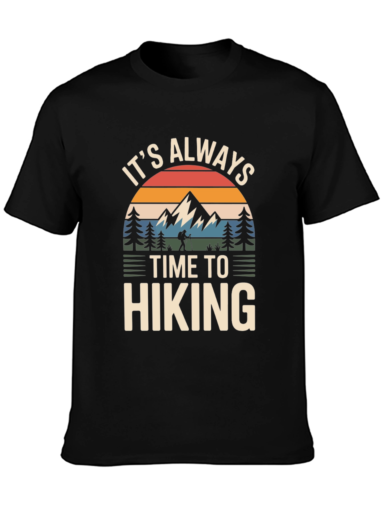 Black It's Always Time To Hiking Graphic T-Shirt view 3