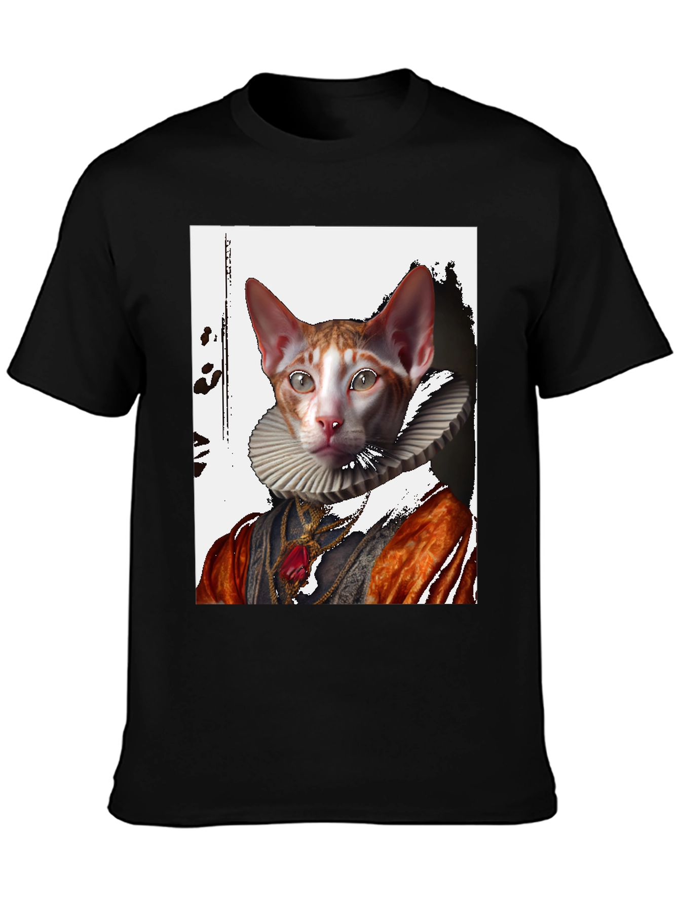 Black Royal Cat T-Shirt: Renaissance Pet Portrait Tee view 3