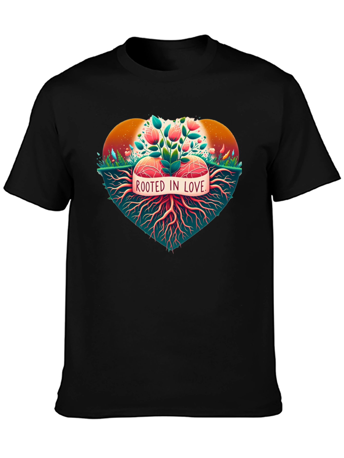 Black Rooted in Love Graphic Tee - Nature Heart Design view 3