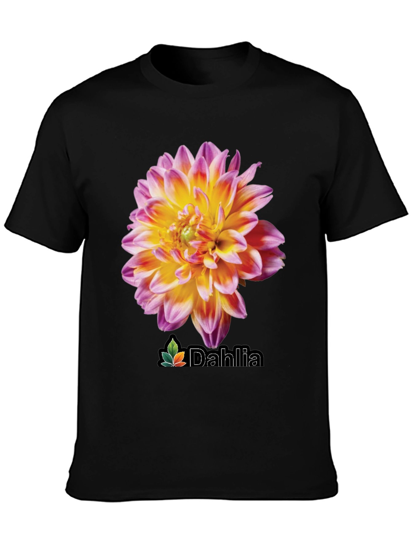Black Dahlia Flower Graphic Black T-Shirt view 3