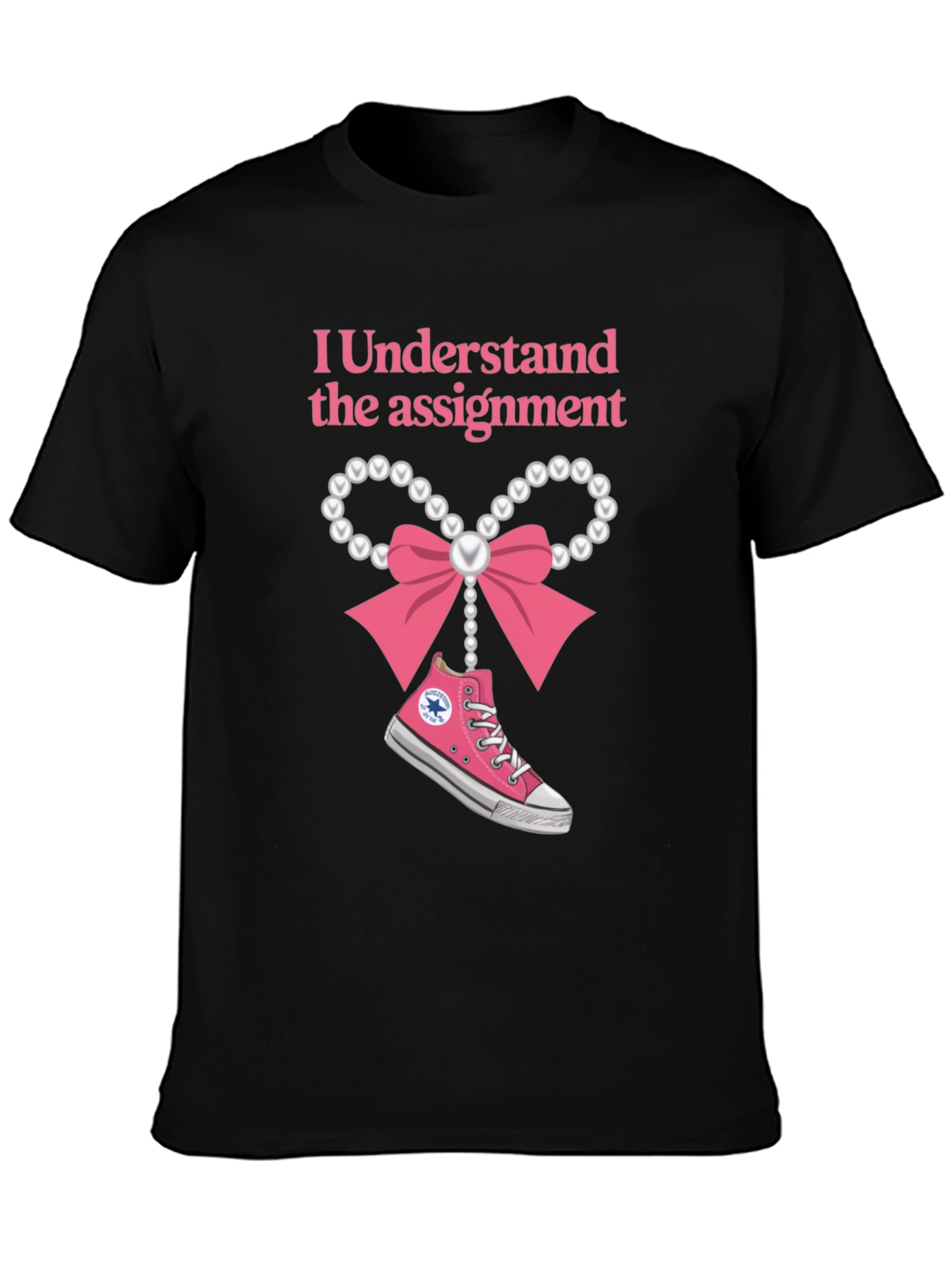 Black I Understand The Assignment Pink Bow T-Shirt view 3