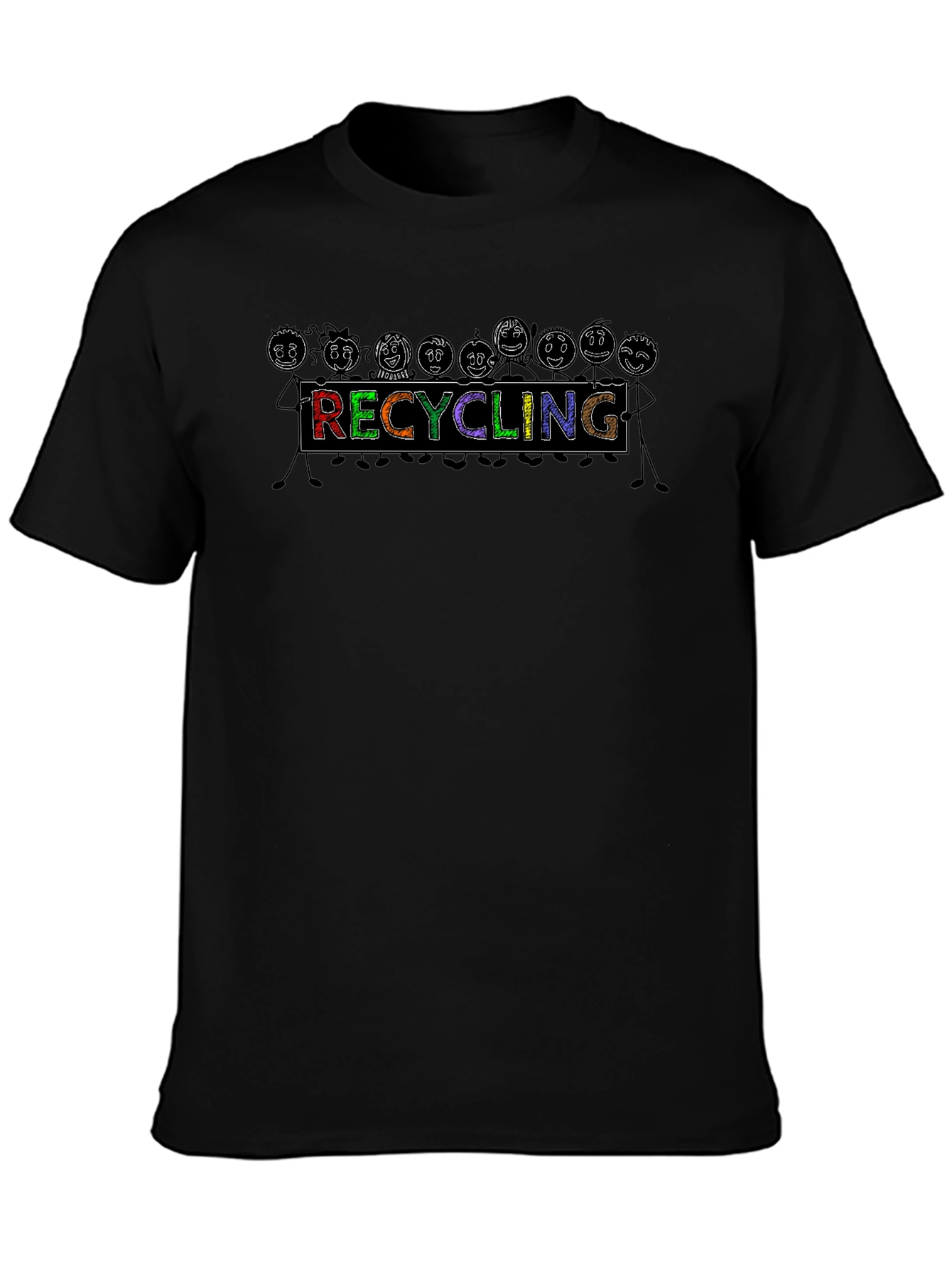 Black Recycling Cartoon T-Shirt - Eco-Friendly Tee view 3