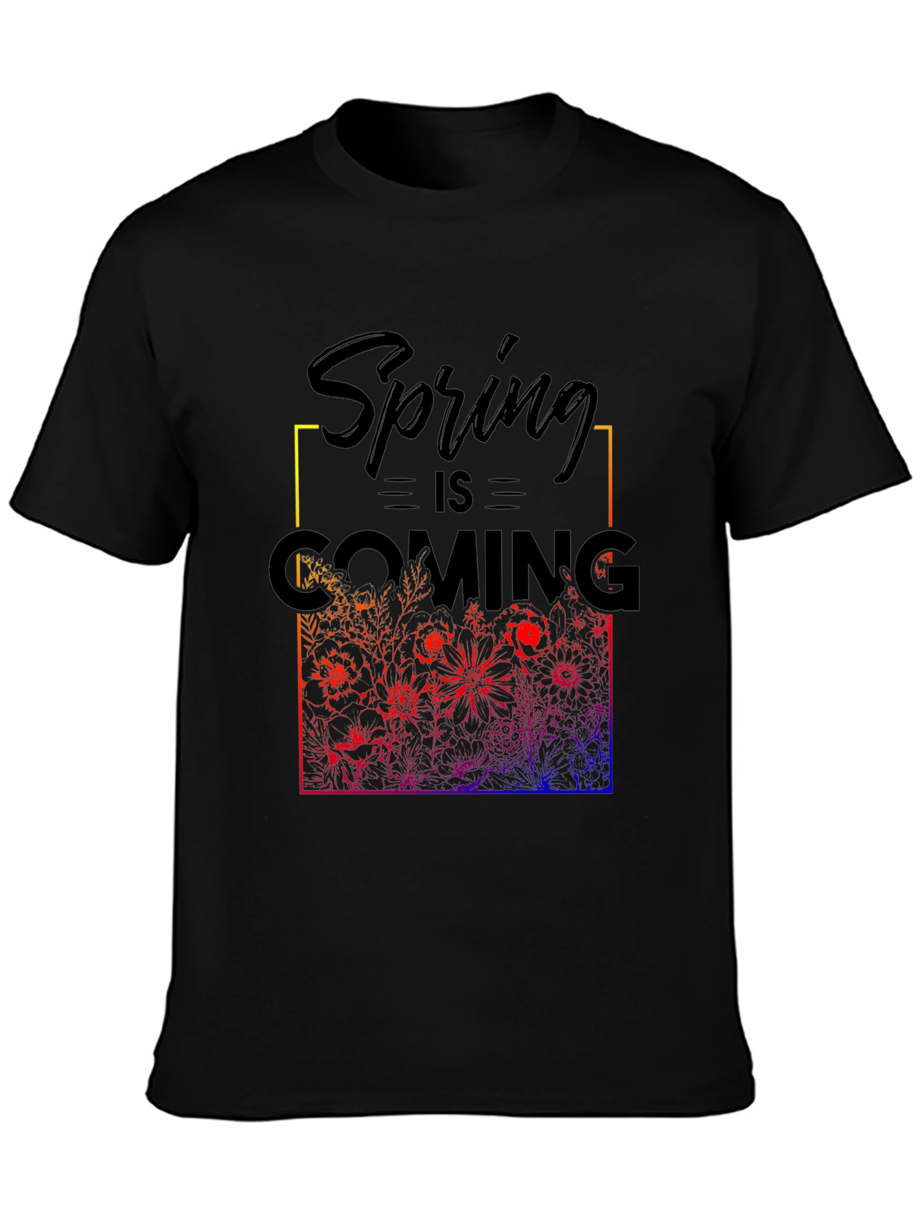 Black Spring is Coming T-Shirt - Floral Design view 3