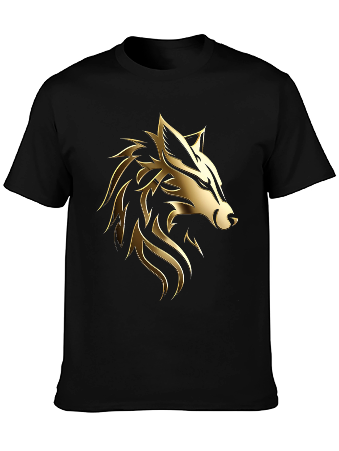 Black Bold Golden Wolf Graphic Black T-Shirt view 3