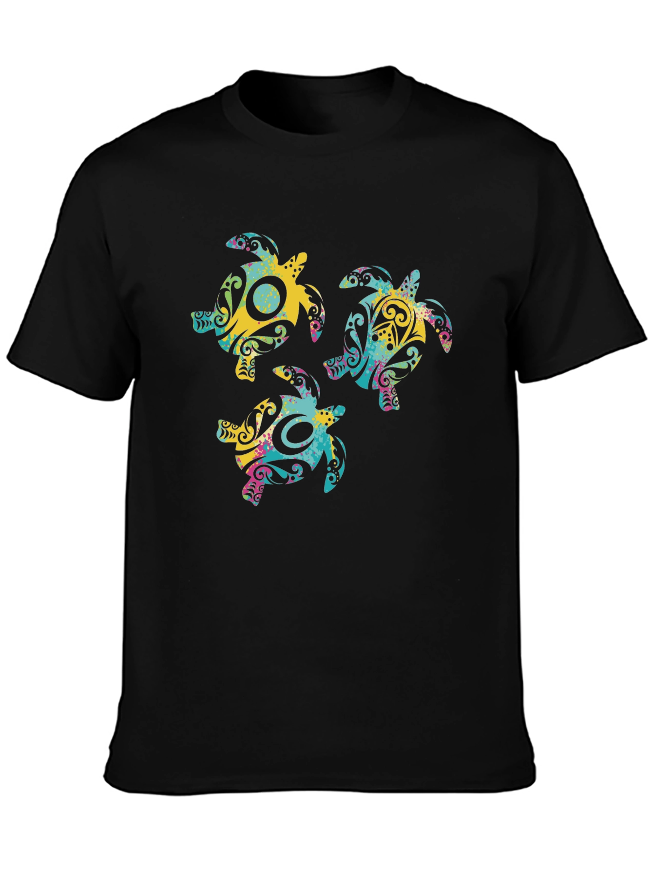 Black Funky Turtle Trio Graphic Black T-Shirt view 3