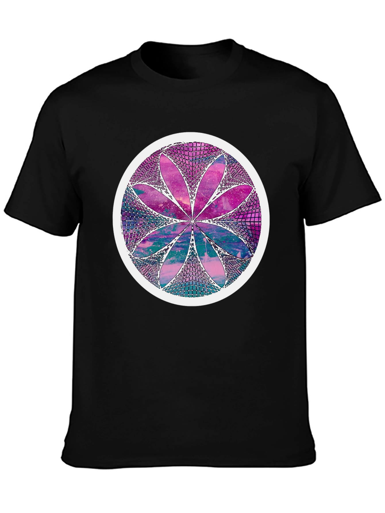 Black Abstract Flower Graphic Print T-Shirt view 3