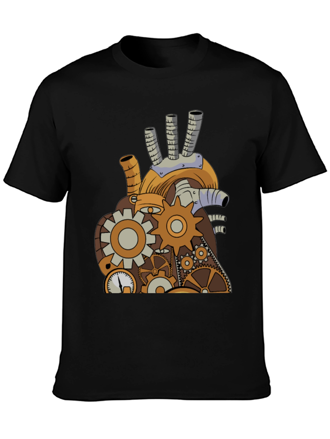 Black Steampunk Mechanical Heart Graphic Tee - Black view 3