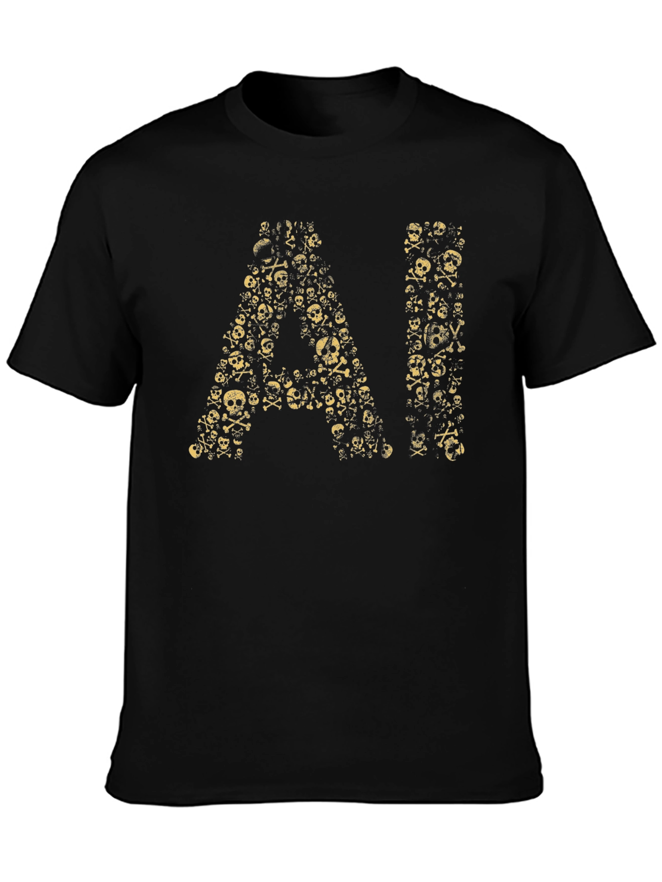 Black AI Skull Graphic T-Shirt - Black Cotton Blend view 3