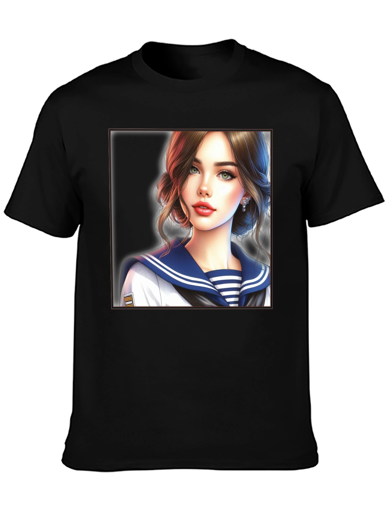 Black Anime Girl Sailor Outfit Black T-Shirt view 3