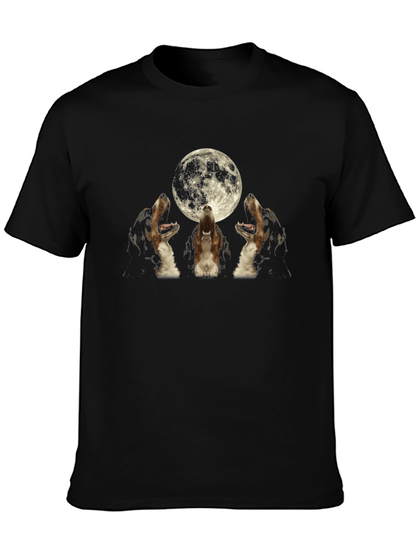 Black Howling Dogs Moon Graphic T-Shirt view 3