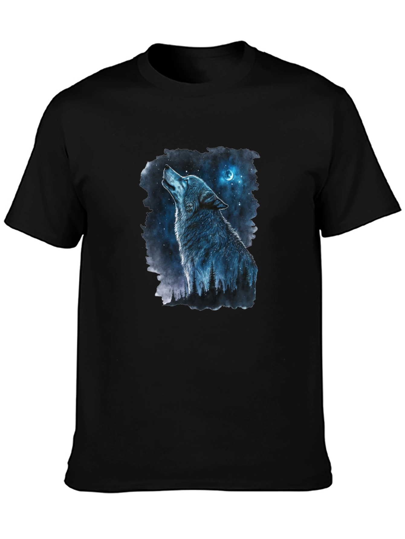 Black Wolf Howling at Moon Graphic Black T-Shirt view 3