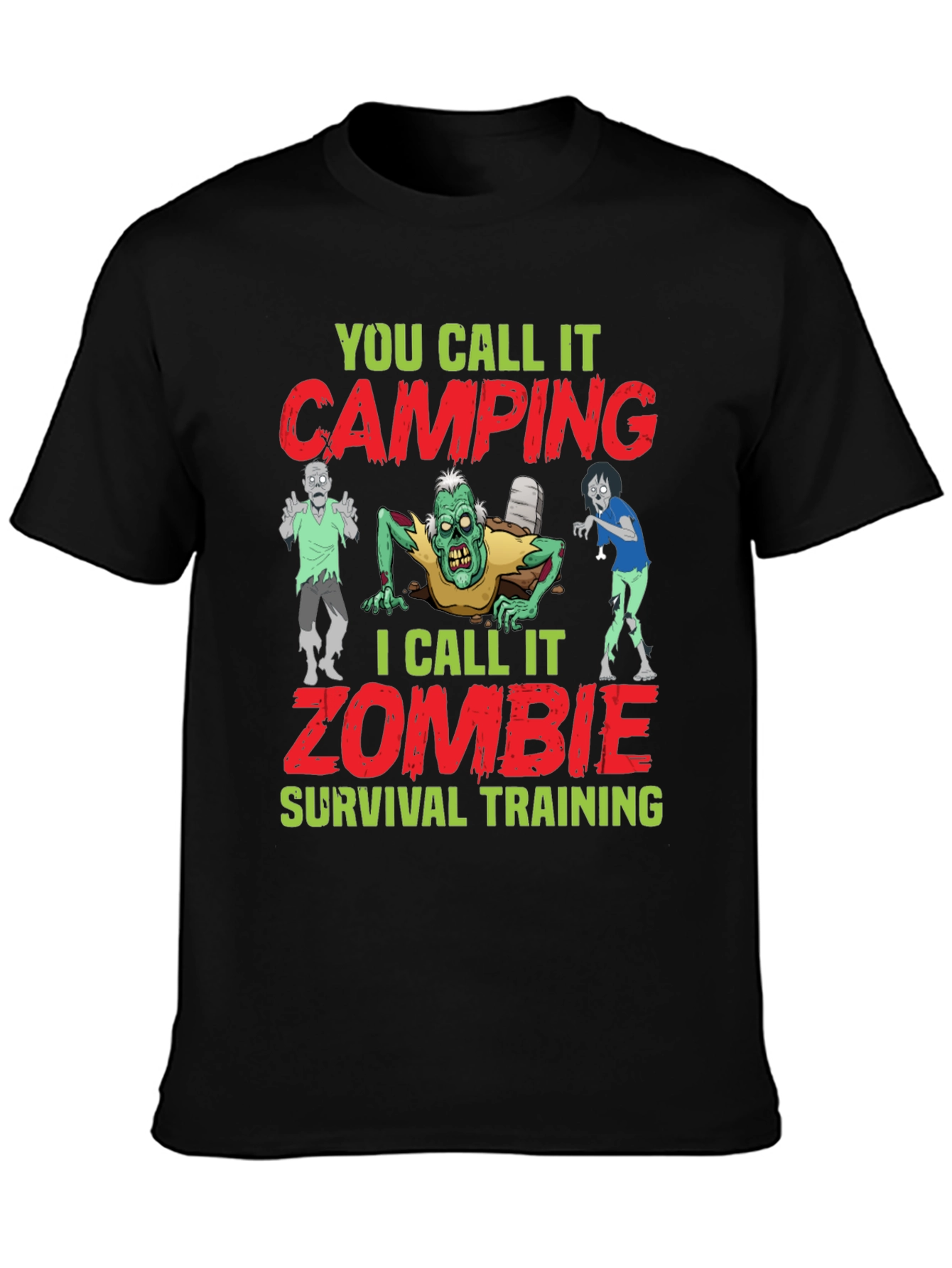 Black Zombie Survival Training T-Shirt Camping Joke view 3