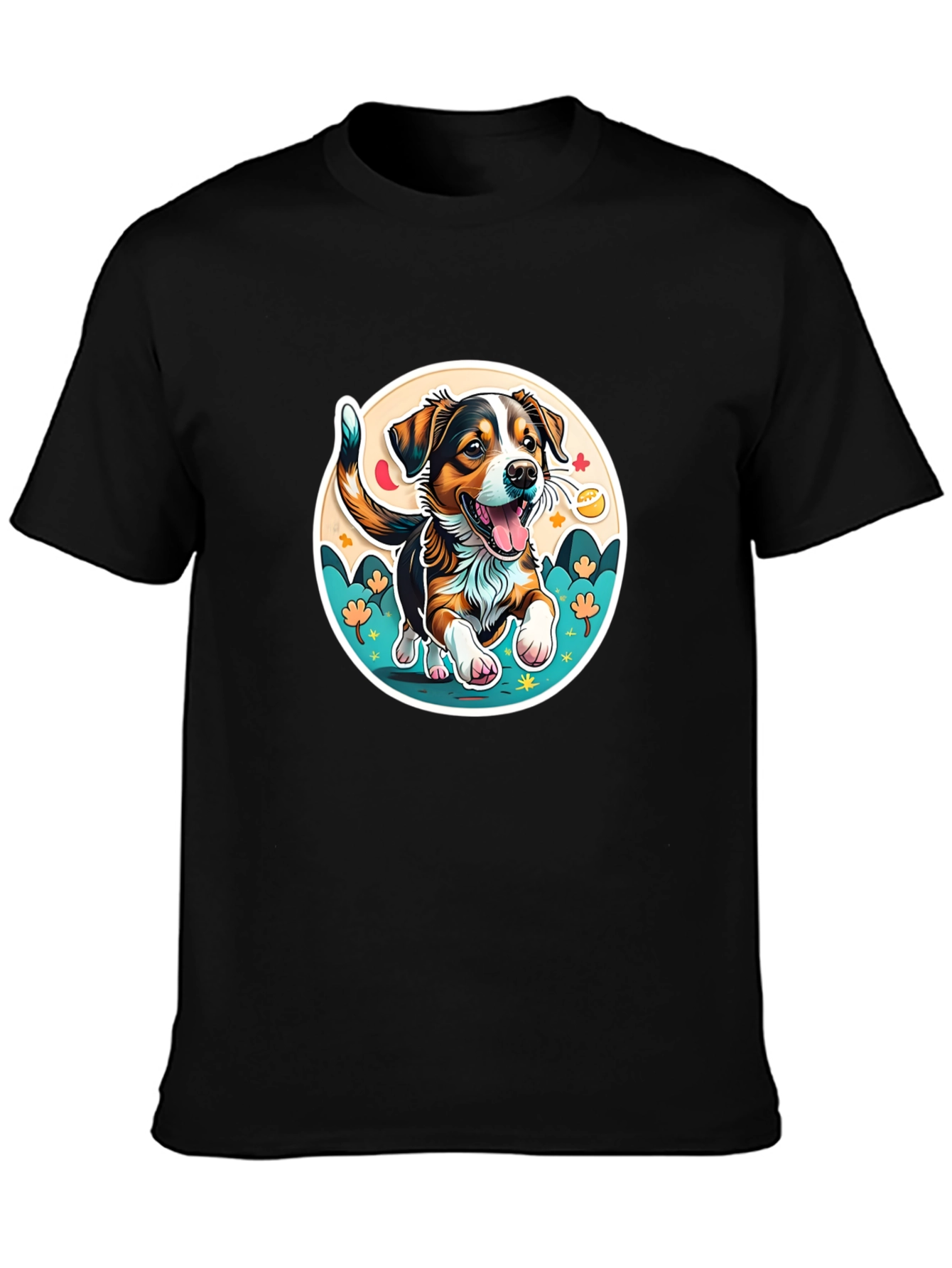 Black Cute Cartoon Dog Graphic Tee view 3
