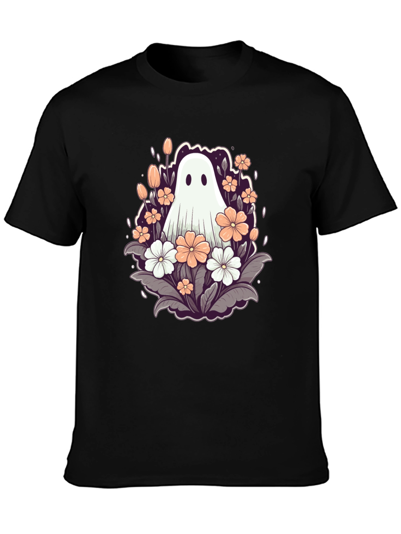 Black Floral Ghost Graphic Tee - Spooky Season Style view 3