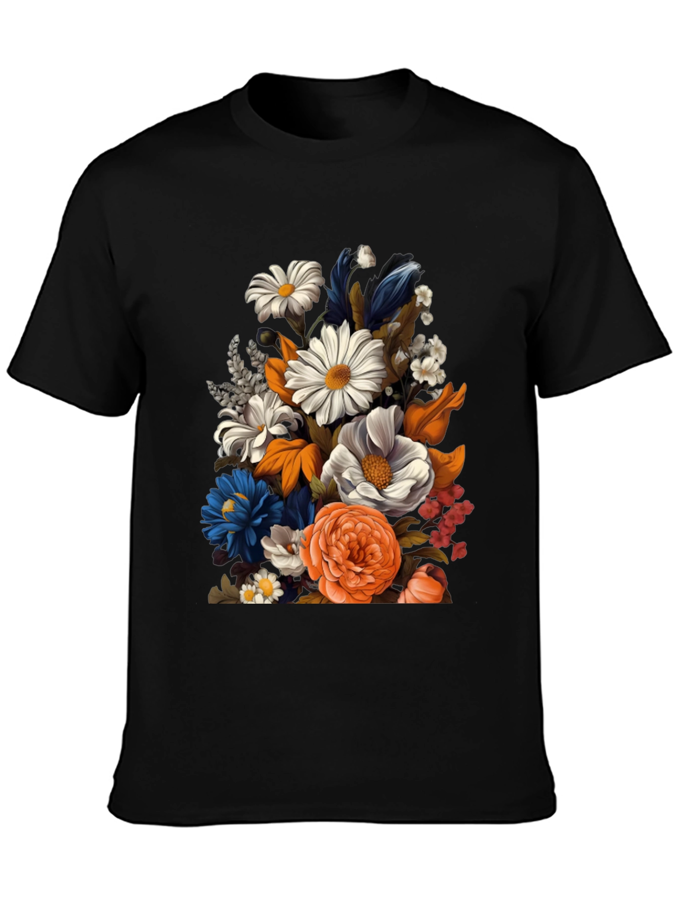 Black Floral Print Black T-Shirt for Men view 3