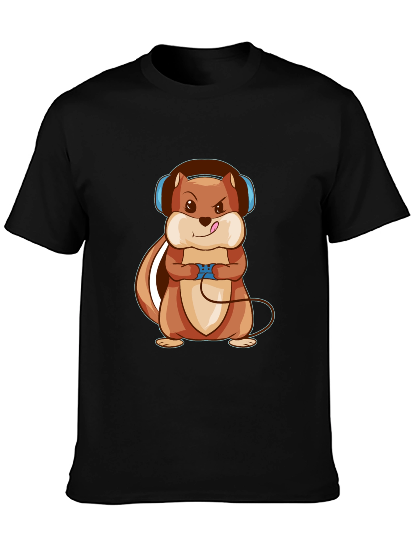Black Gamer Squirrel Graphic Tee - Black Cotton T-Shirt view 3