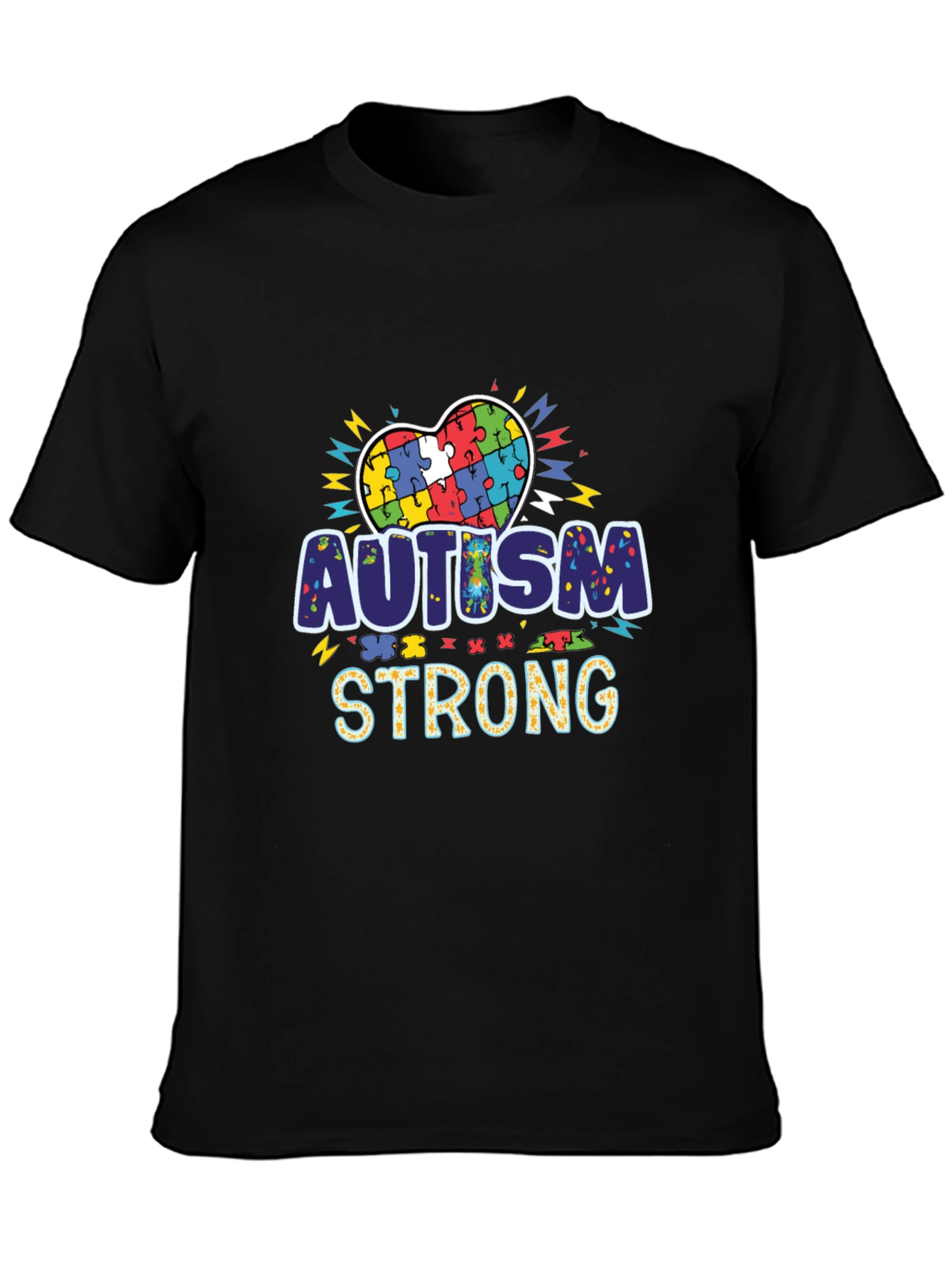 Autism Strong Puzzle Heart Black T-Shirt - 3