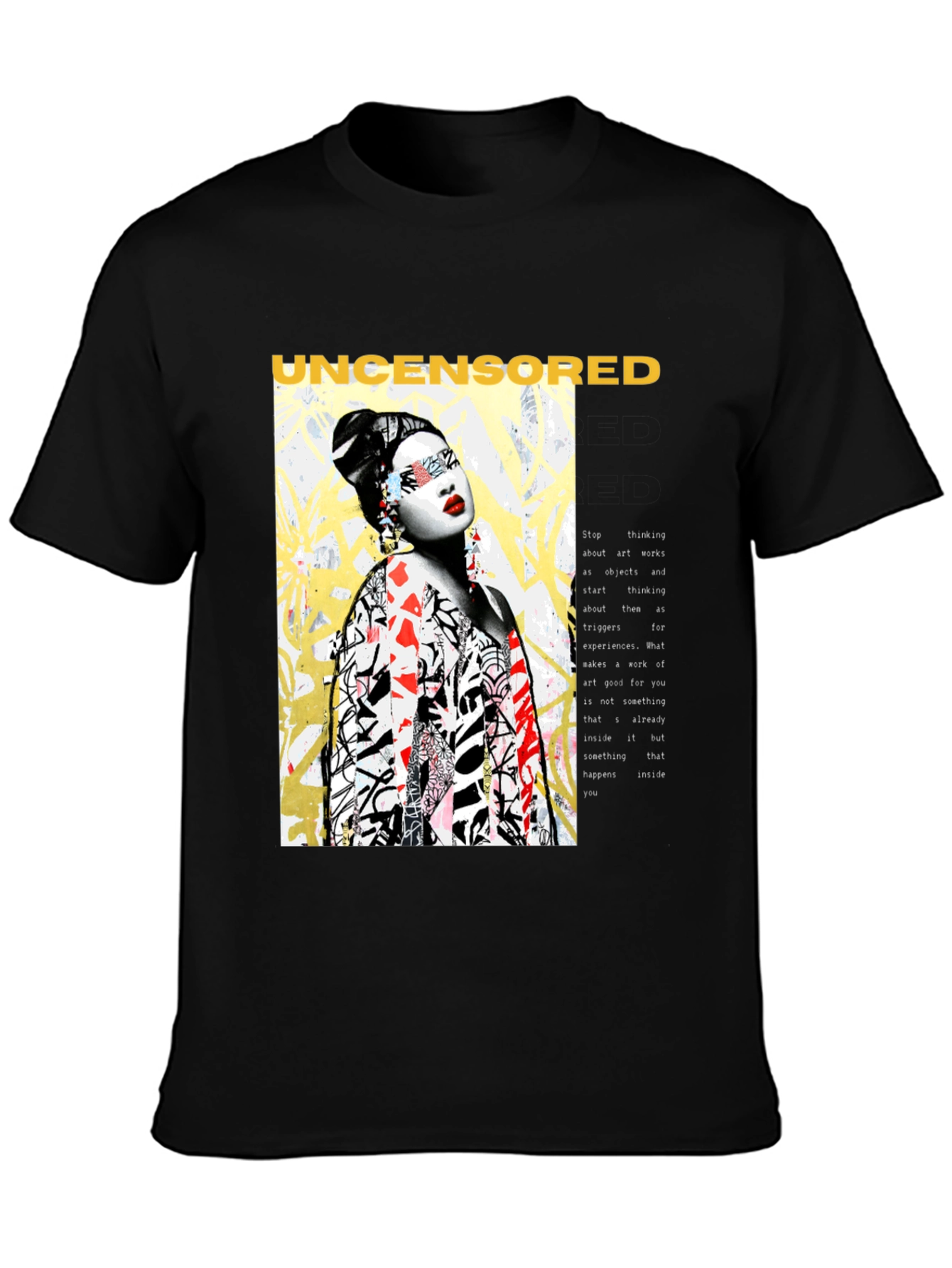 Black Uncensored Art Tee - Edgy Graphic Print T-Shirt view 3