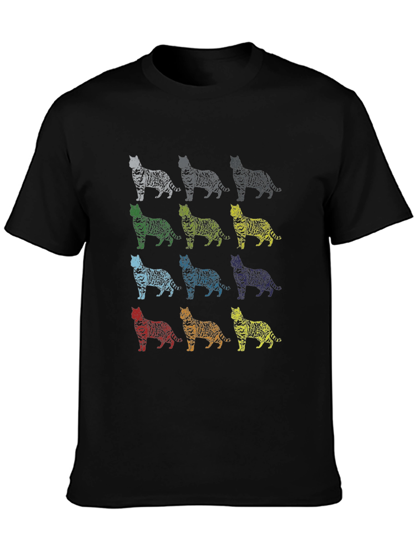 Black Colorful Cat Print T-Shirt - Fun & Unique Design view 3