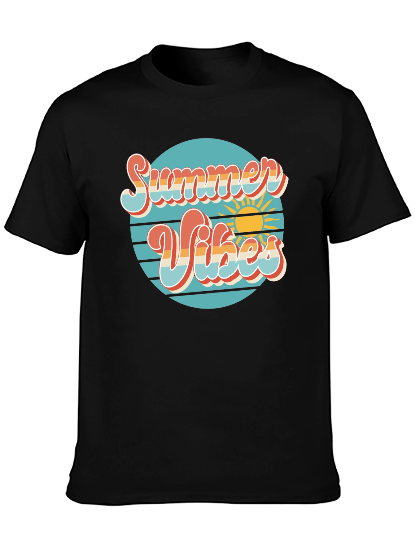 Black Summer Vibes Retro T-Shirt - Graphic Tee view 3