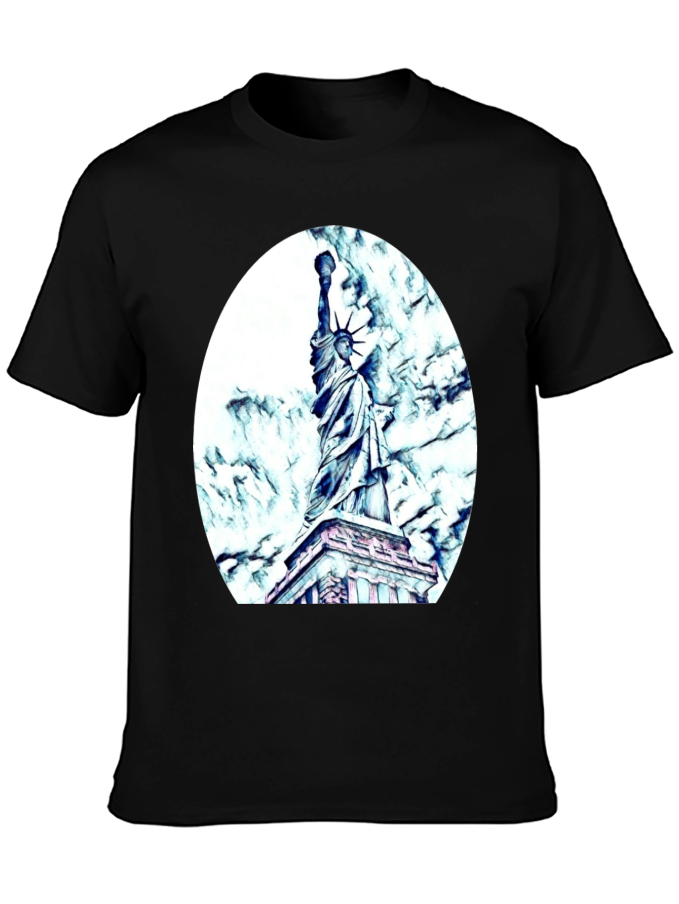 Black Statue of Liberty Graphic Tee - Black Cotton Blend view 3