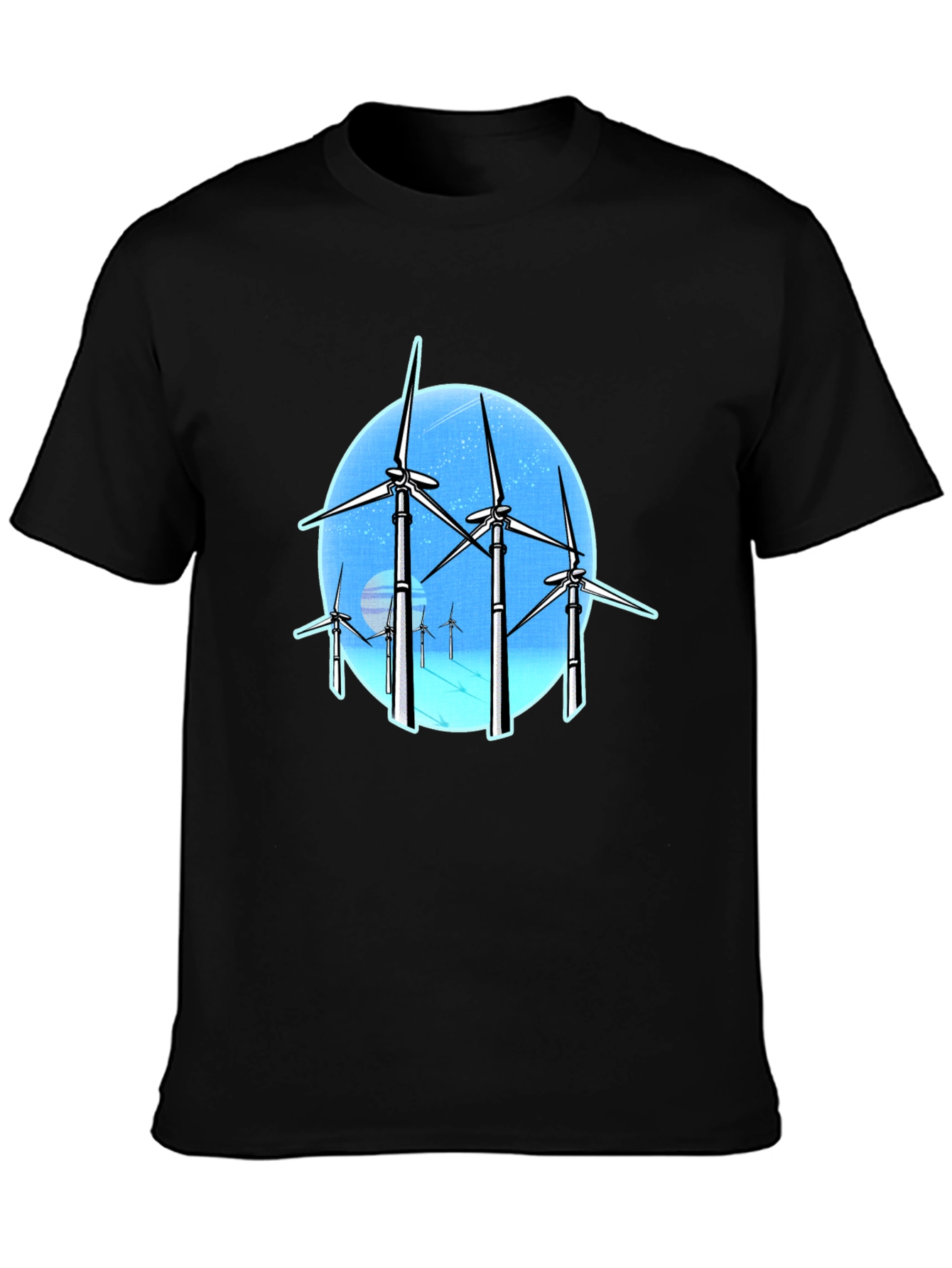 Black Wind Turbine Graphic Tee - Black Cotton Blend view 3