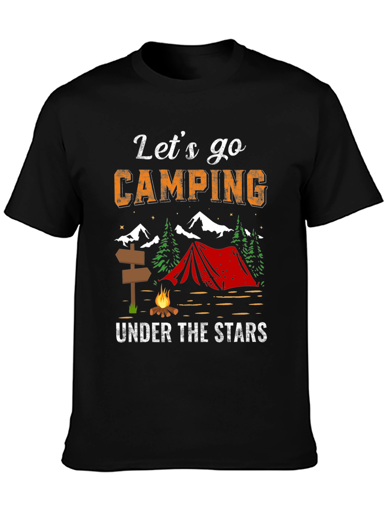 Black Let's Go Camping Under the Stars Black T-Shirt view 3