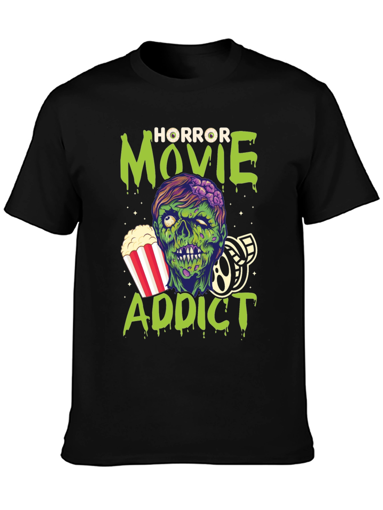 Black Horror Movie Addict Graphic T-Shirt view 3
