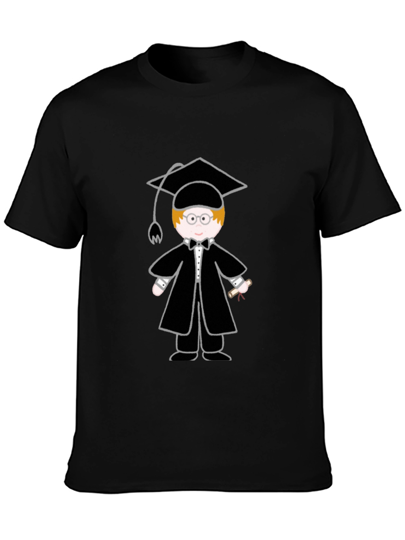 Graduation Cartoon Graphic T-Shirt - Black - 3