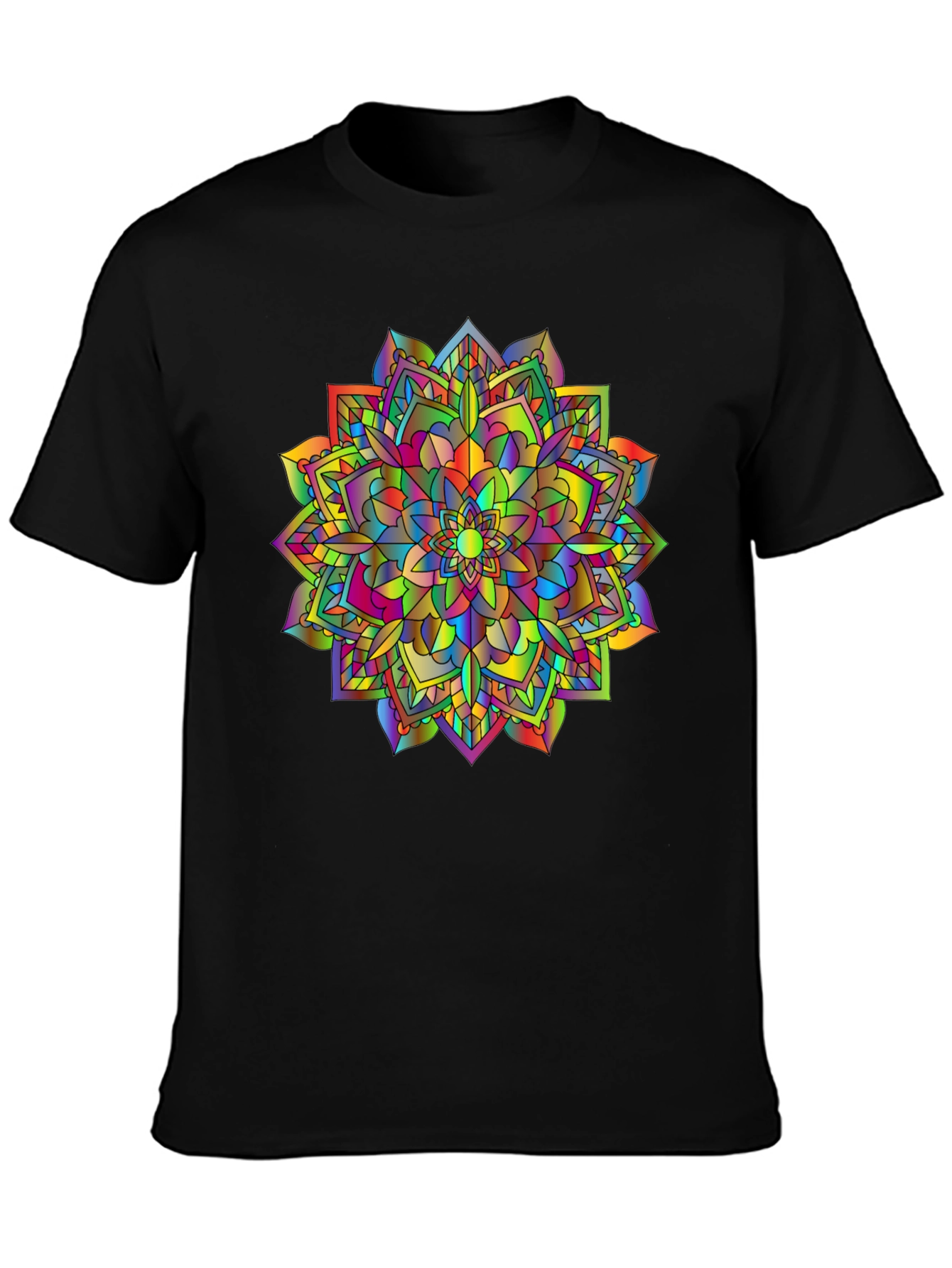 Black Rainbow Mandala T-Shirt - Vibrant Graphic Tee view 3