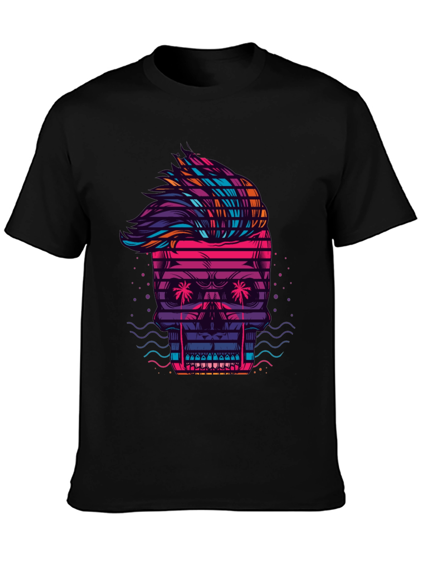 Black Neon Skull Graphic Tee - Retro Wave Style view 3