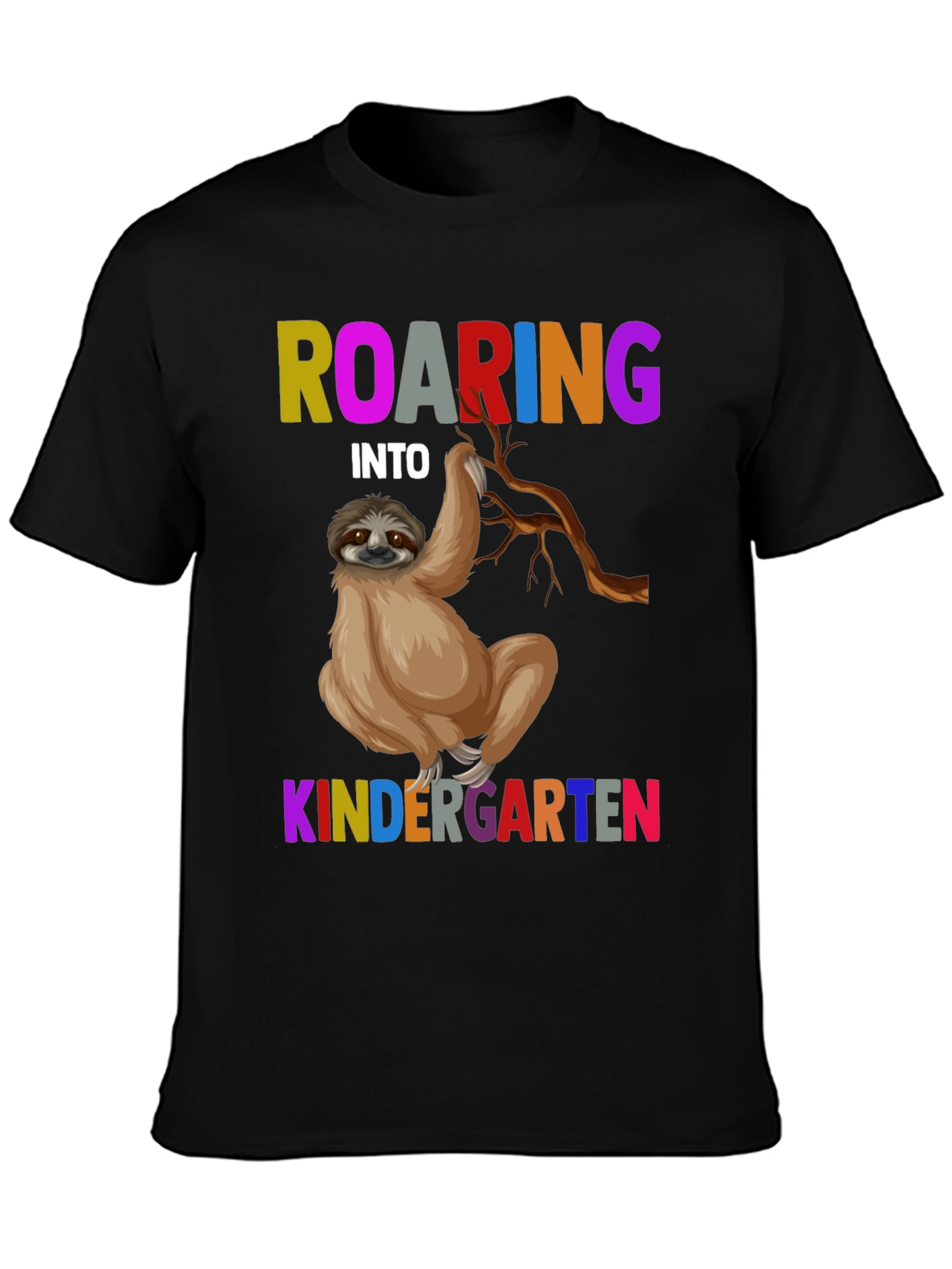 Black Roaring Into Kindergarten Sloth T-Shirt view 3