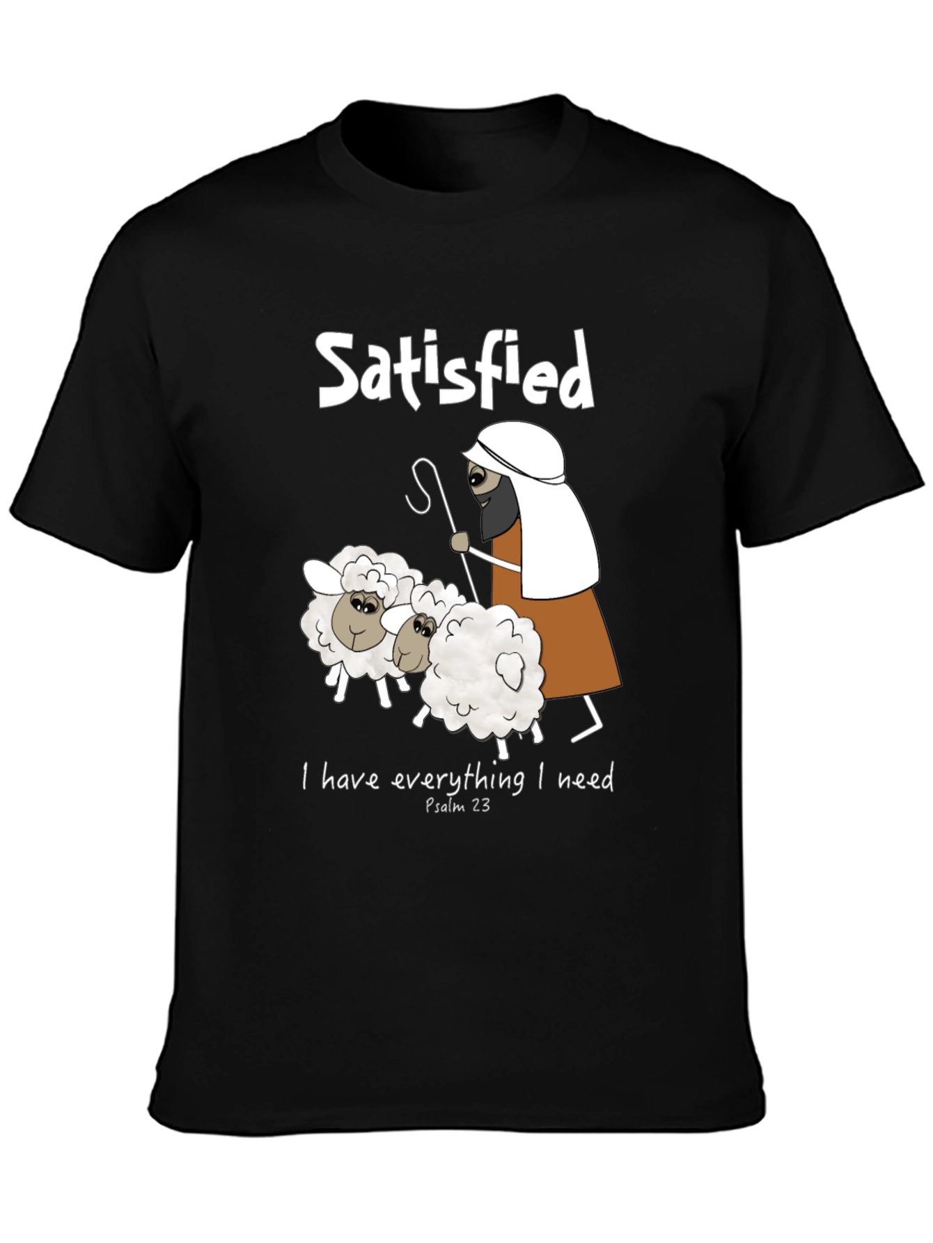 Black Satisfied Shepherd & Sheep T-Shirt, Psalm 23 view 3