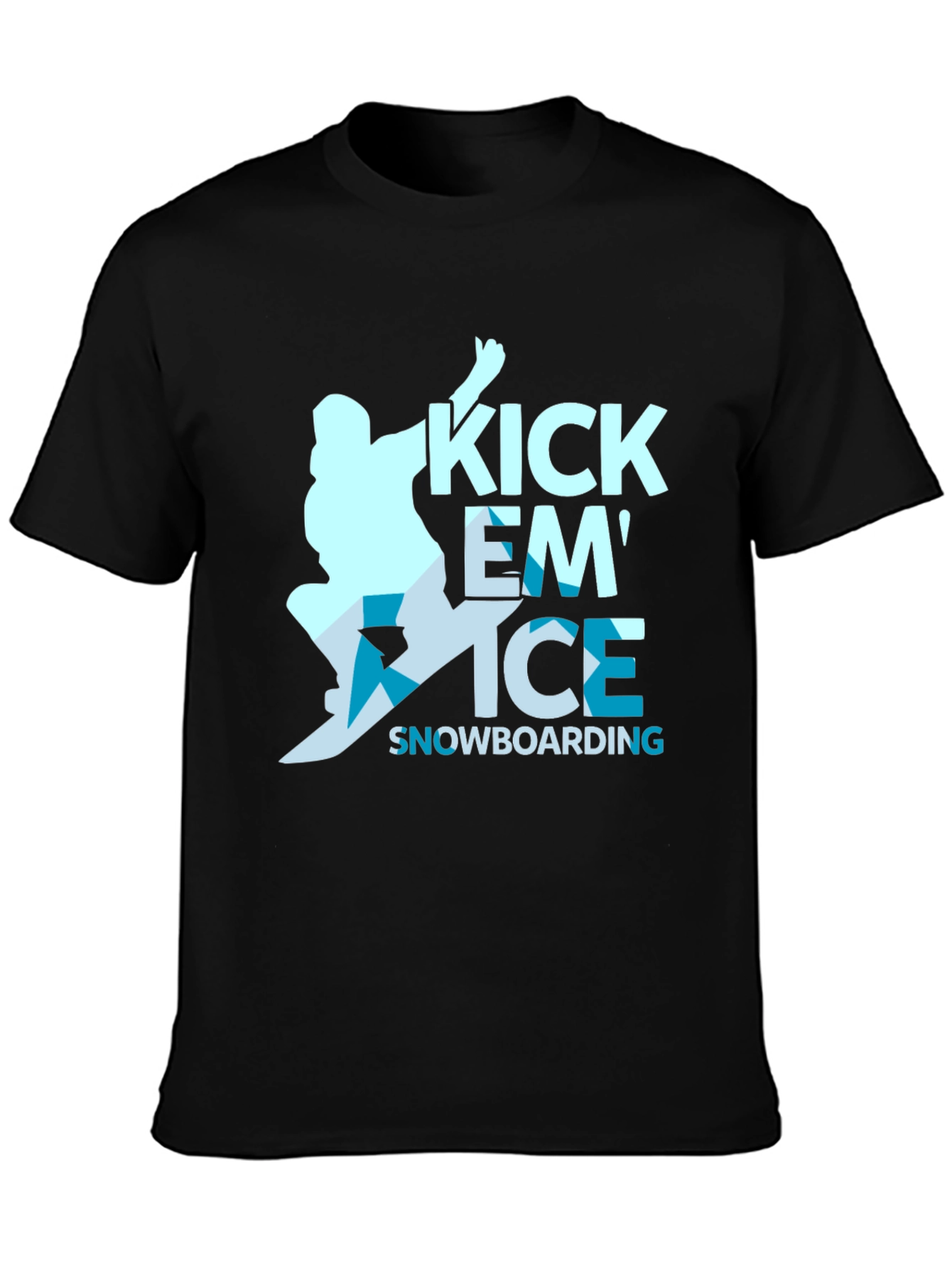 Black Kick Em' Ice Snowboarding Black T-Shirt view 3