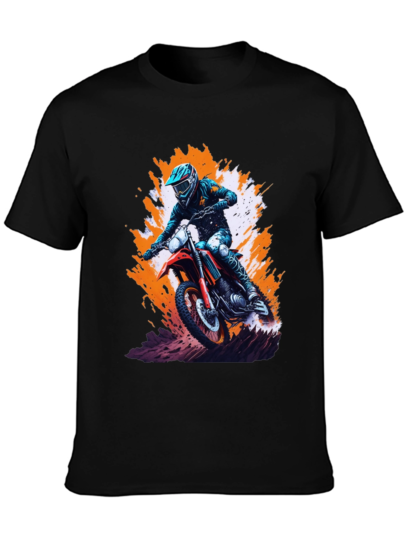 Black Motocross Rider Graphic Tee - Black Cotton Blend Shirt view 3