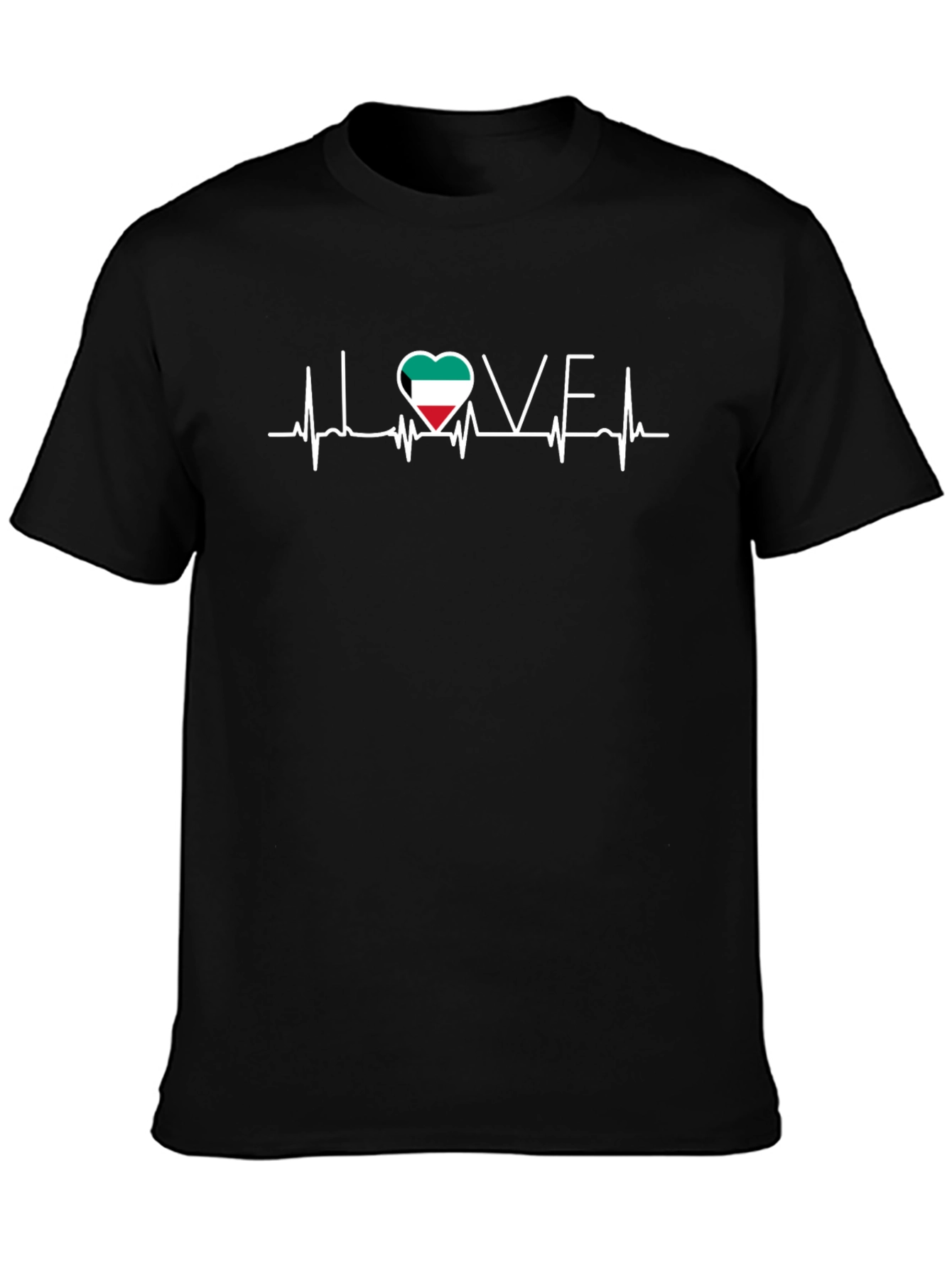 Black Kuwait Flag Heartbeat T-Shirt - I Love Kuwait Tee view 3