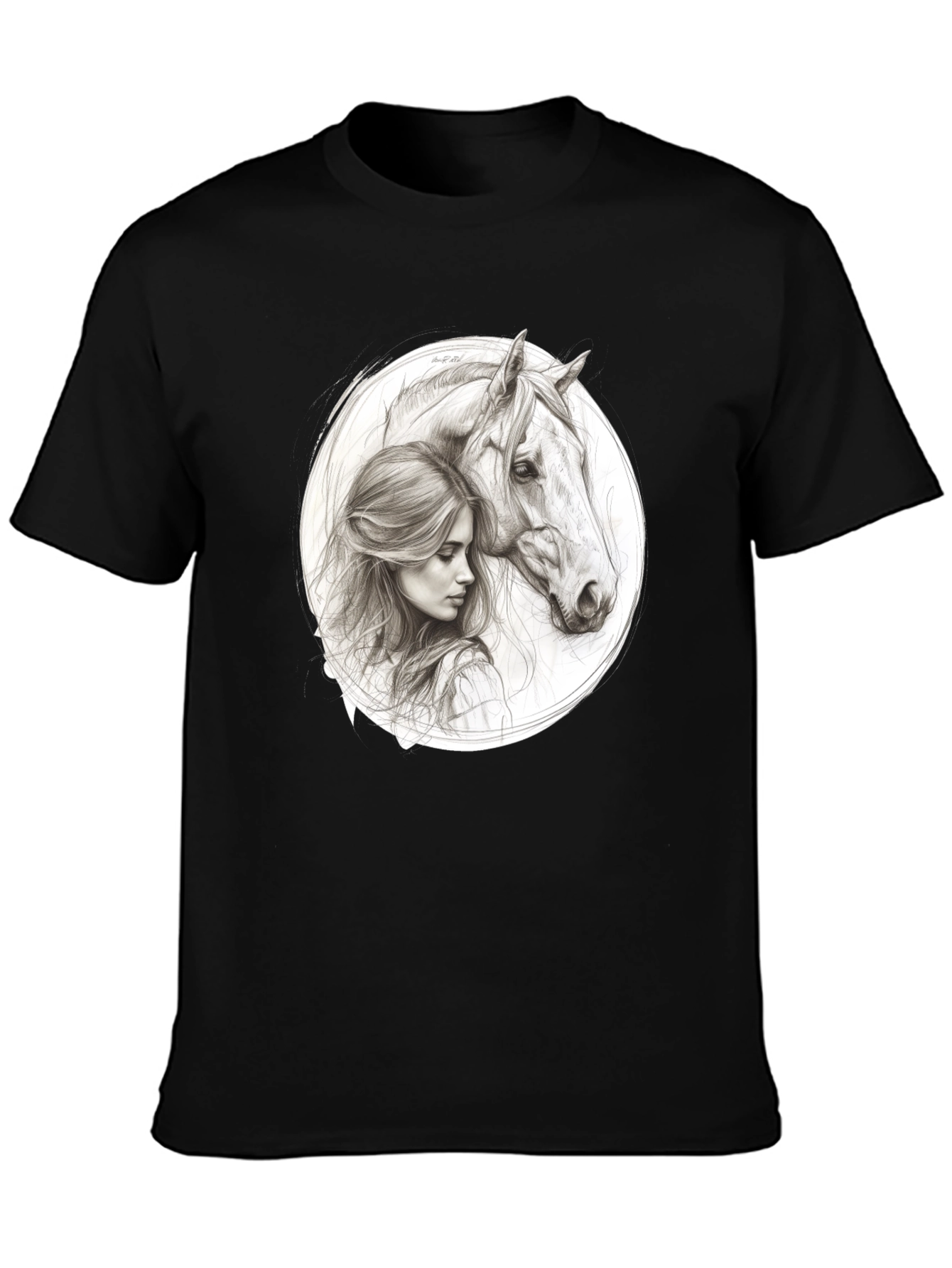 Black Woman and Horse Graphic Tee - Black view 3