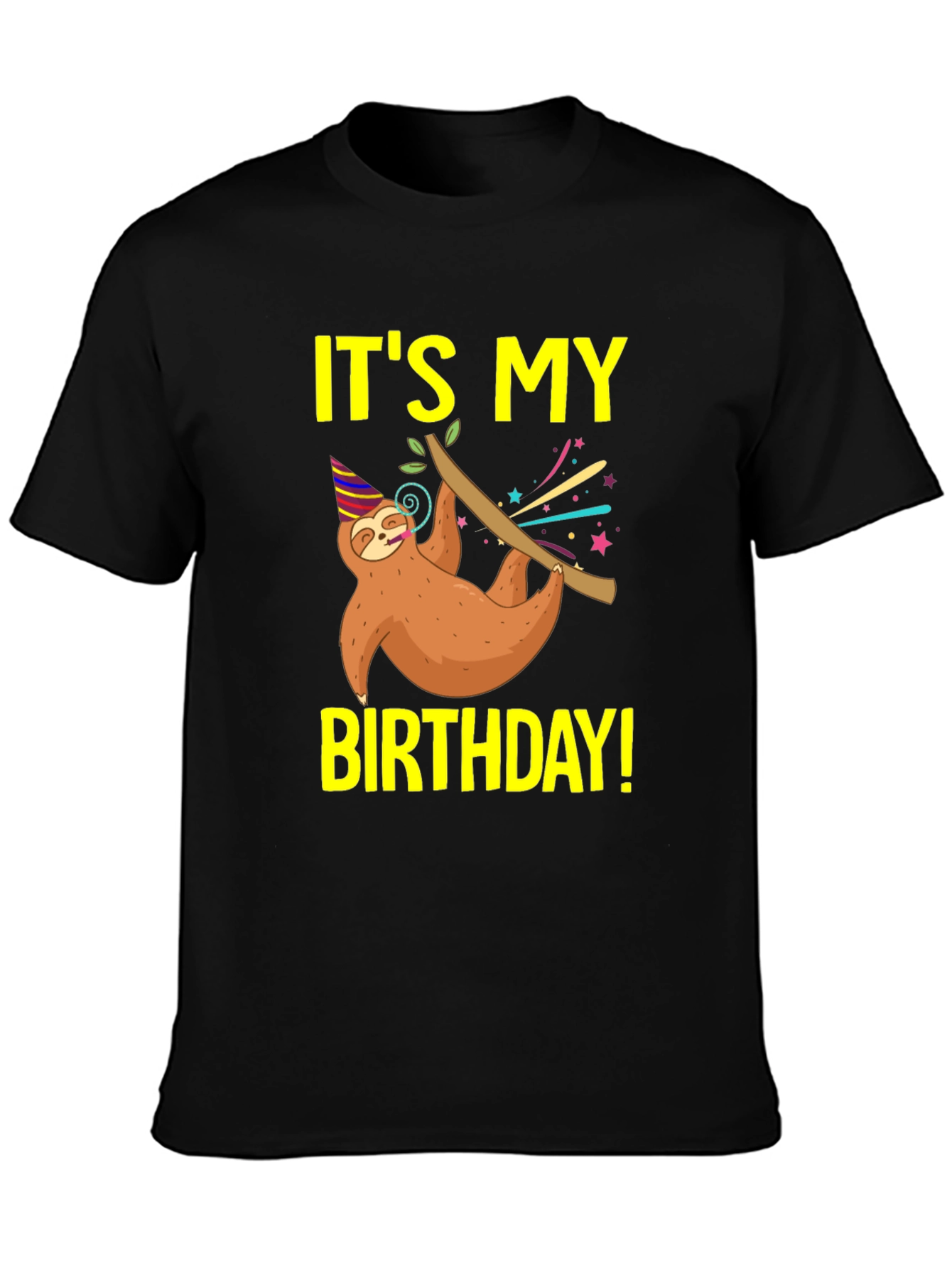 Black It's My Birthday Sloth T-Shirt - Fun Birthday Gift view 3