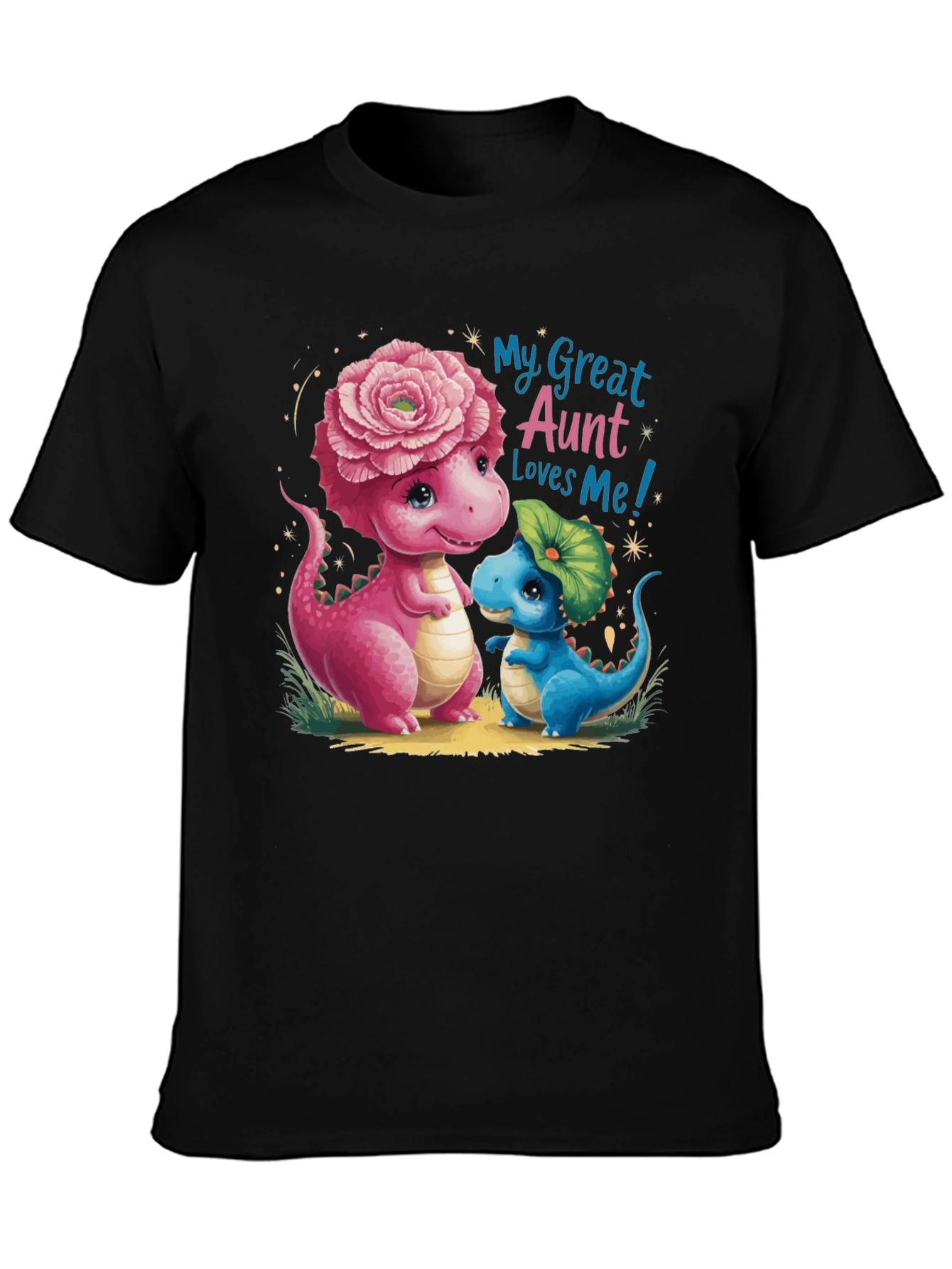 Black Cute Dinosaur 'My Great Aunt Loves Me' Black T-Shirt view 3