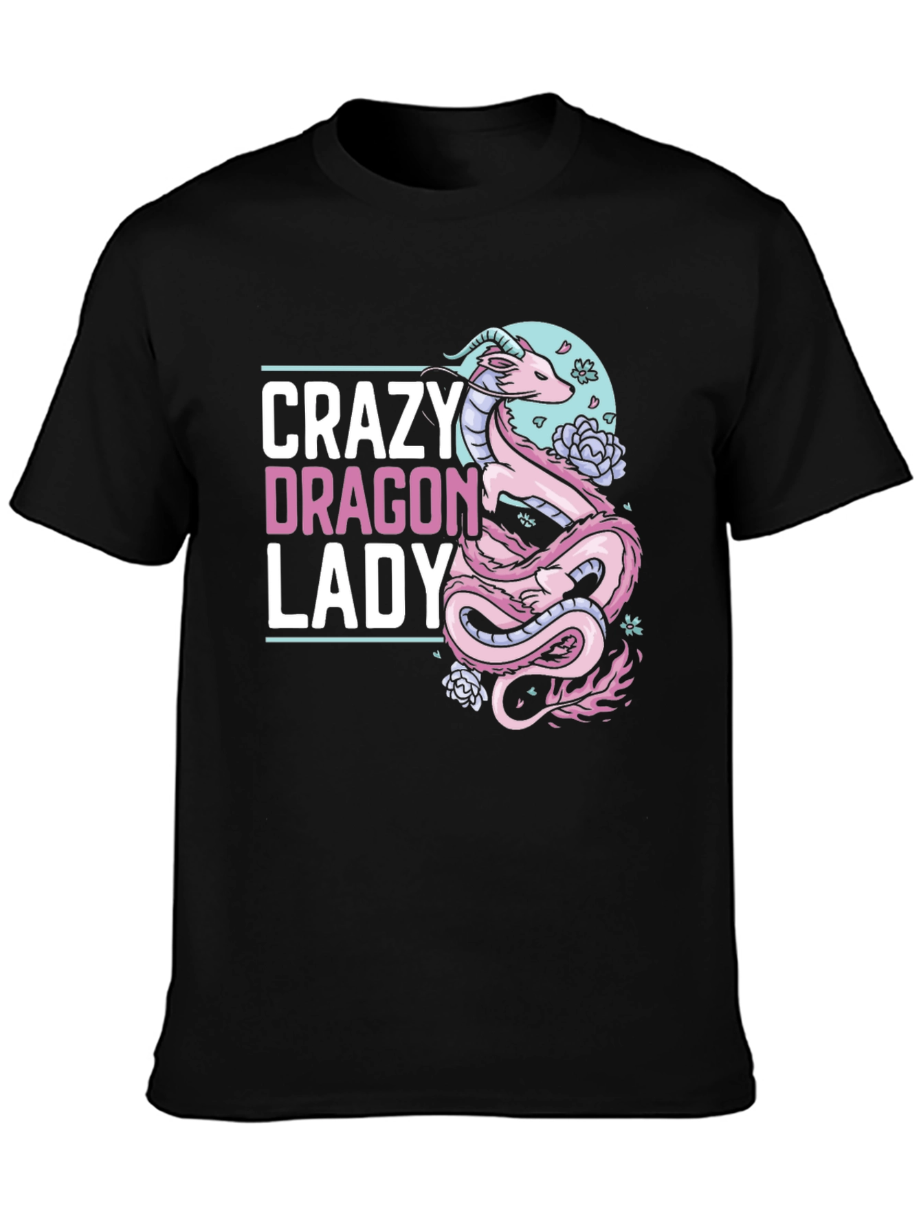 Black Crazy Dragon Lady T-Shirt - Unique Graphic Tee view 3