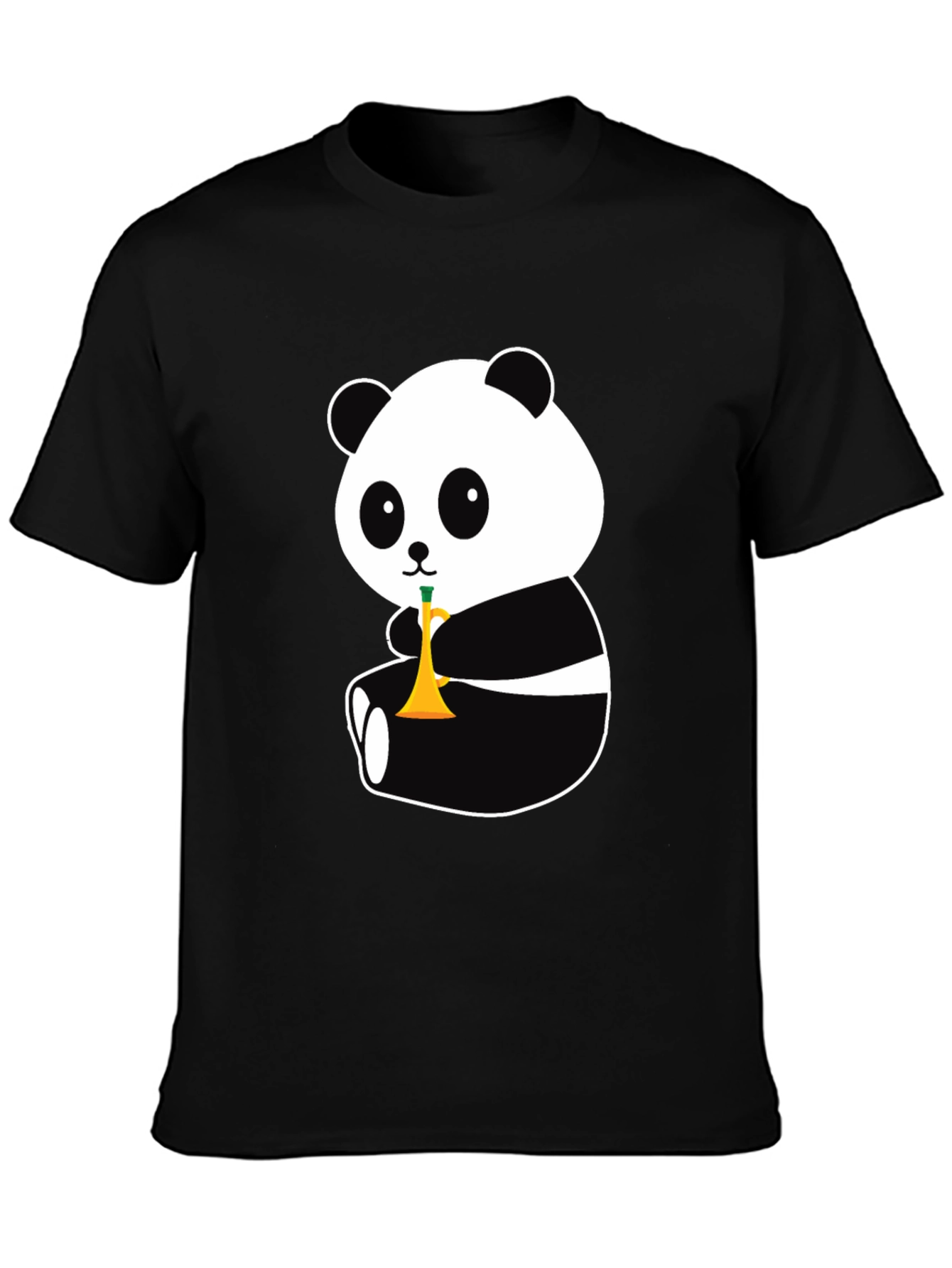 Black Panda Trumpet Black T-Shirt - Cute Cartoon Design view 3